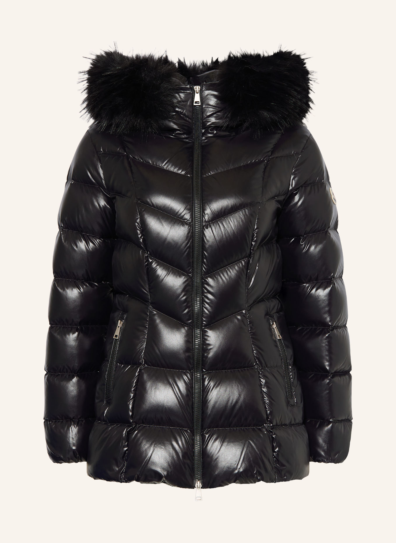 MONCLER Kurtka puchowa FULMAR z odpinanym Kołnierzem z sztucznego futra: CZARNY
