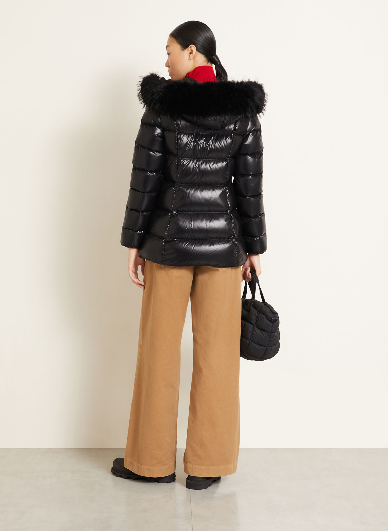 MONCLER Kurtka puchowa FULMAR z odpinanym Kołnierzem z sztucznego futra: CZARNY
