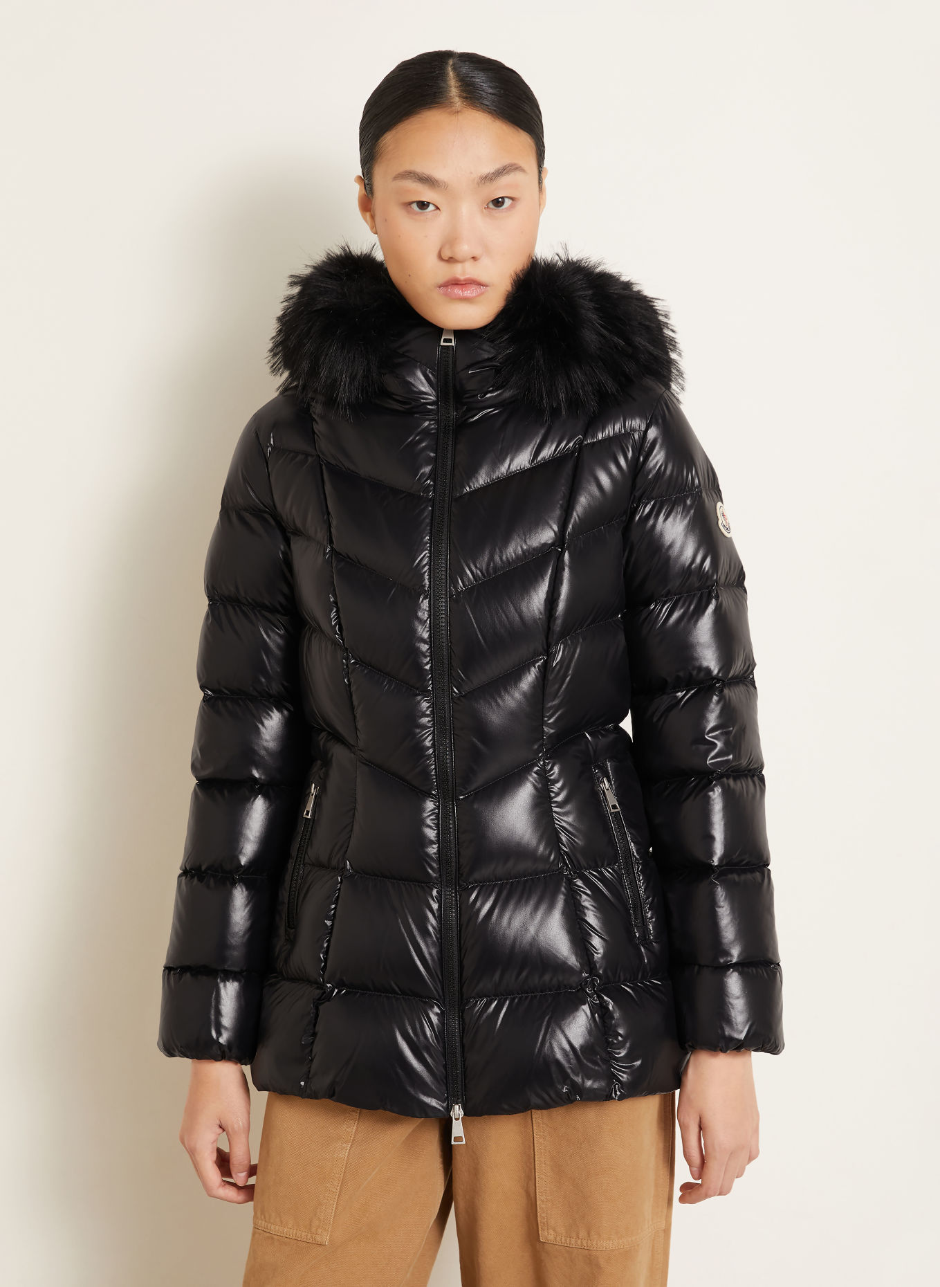MONCLER Kurtka puchowa FULMAR z odpinanym Kołnierzem z sztucznego futra: CZARNY