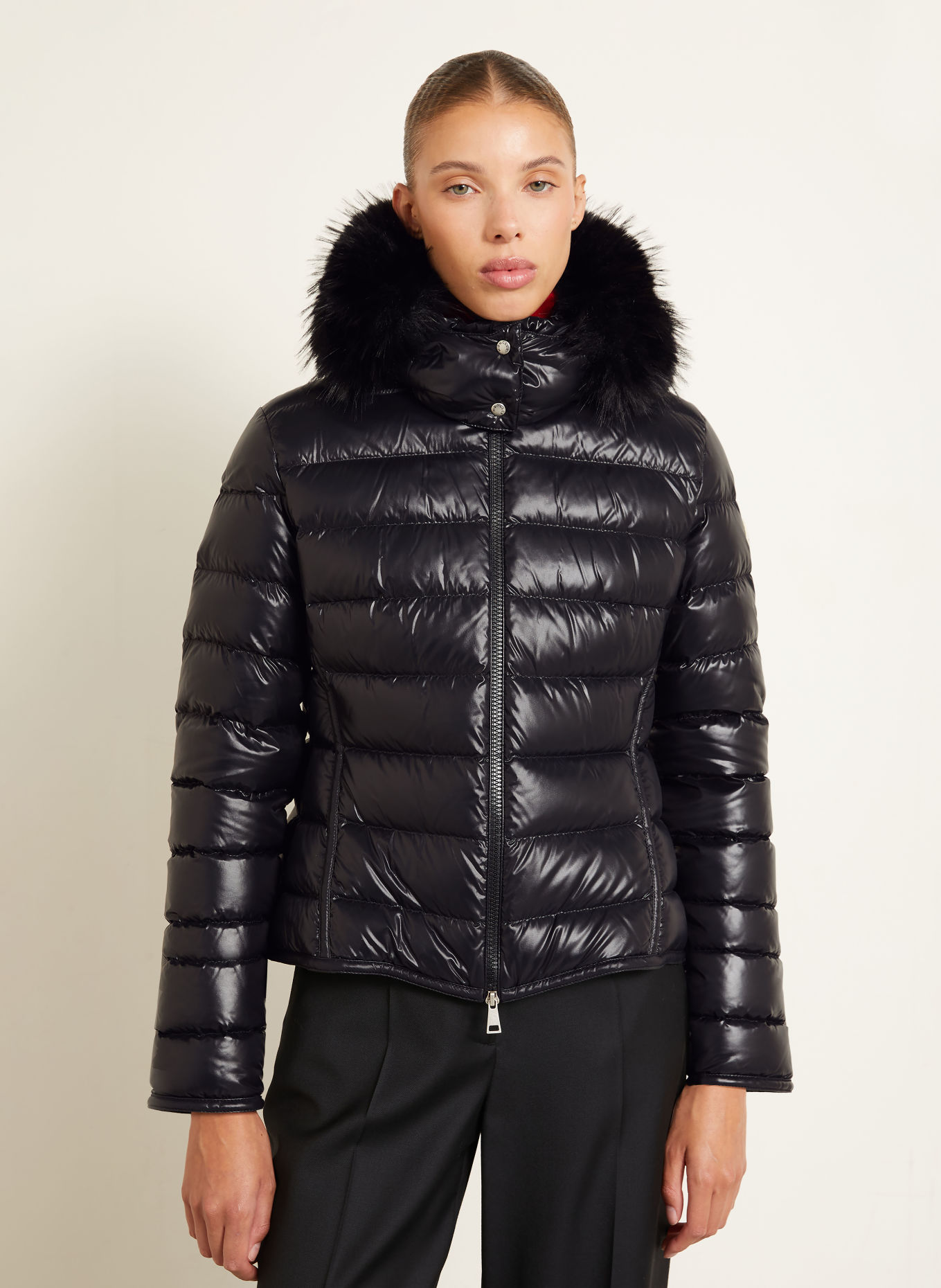 MONCLER Daunenjacke BADYEFFE mit abnehmbarem Kunstfell: SCHWARZ