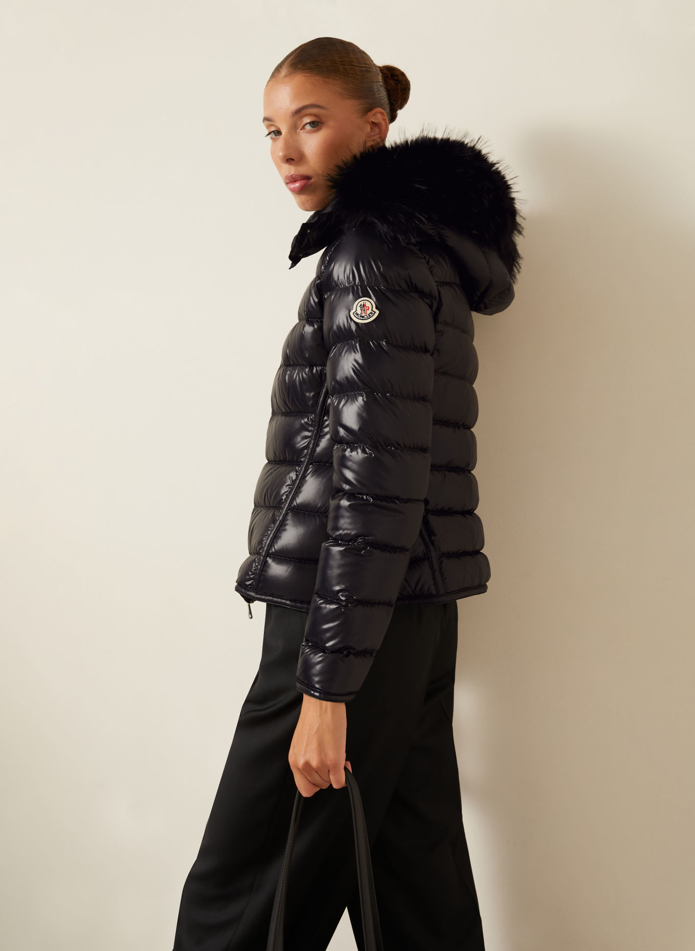 MONCLER Daunenjacke BADYEFFE mit abnehmbarem Kunstfell: SCHWARZ