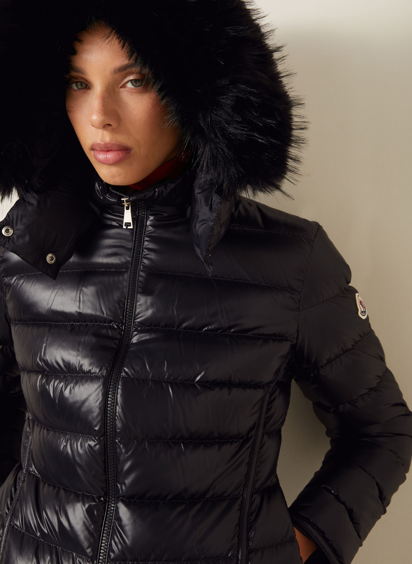 MONCLER Daunenjacke BADYEFFE mit abnehmbarem Kunstfell: SCHWARZ