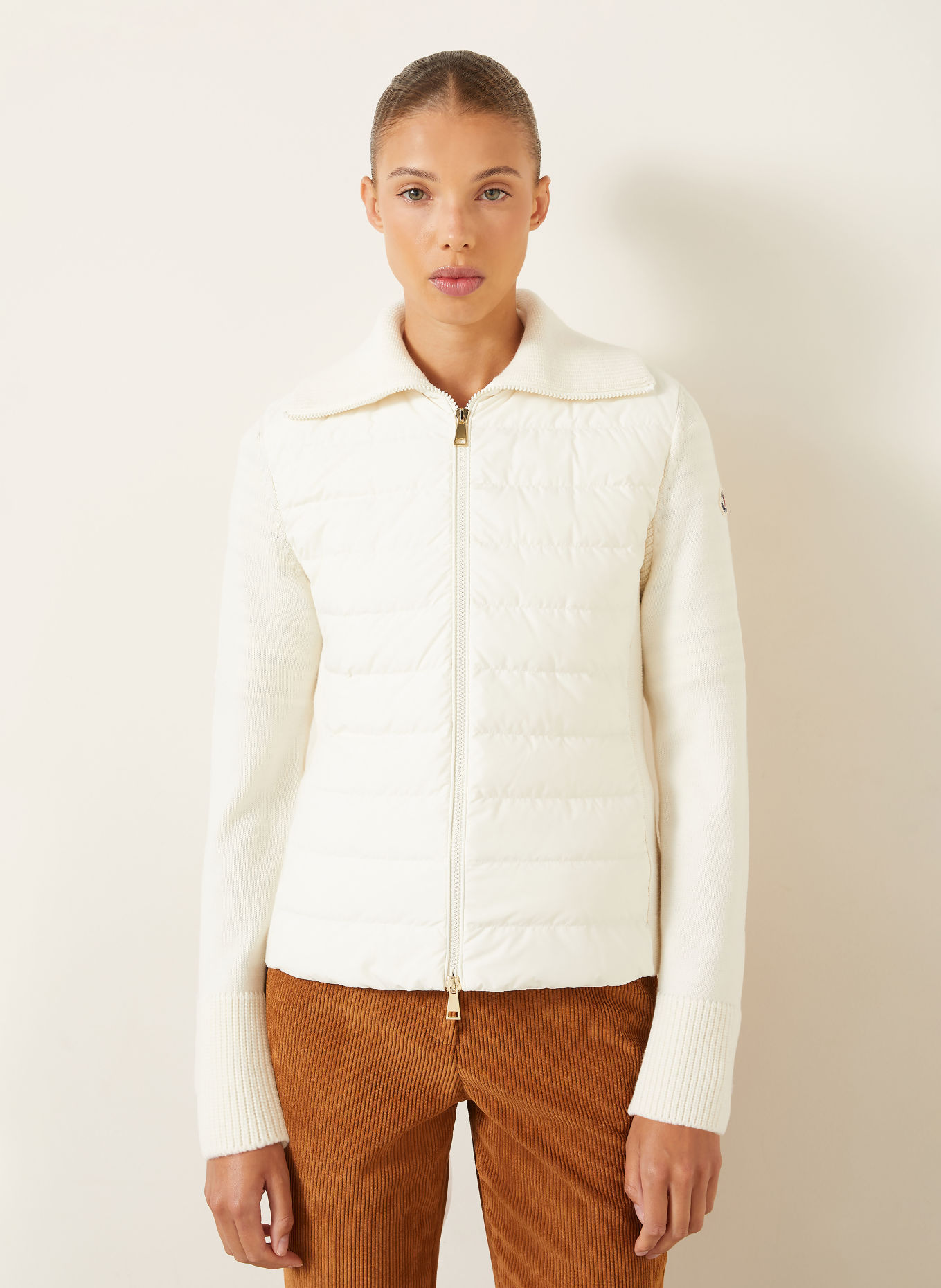 MONCLER Jacke im Materialmix: CREME