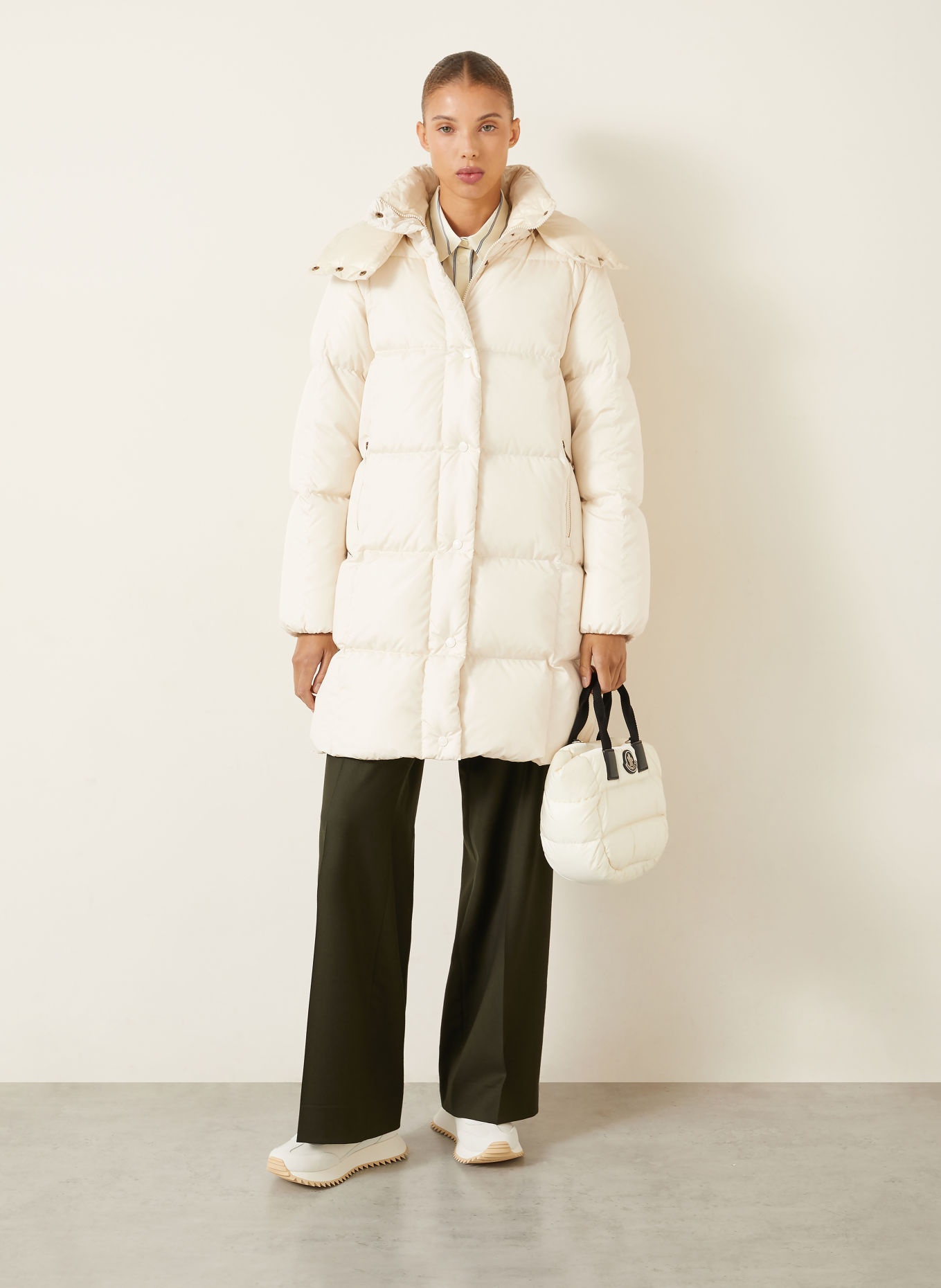 MONCLER Daunenmantel LITTE mit abnehmbarer Kapuze: CREME