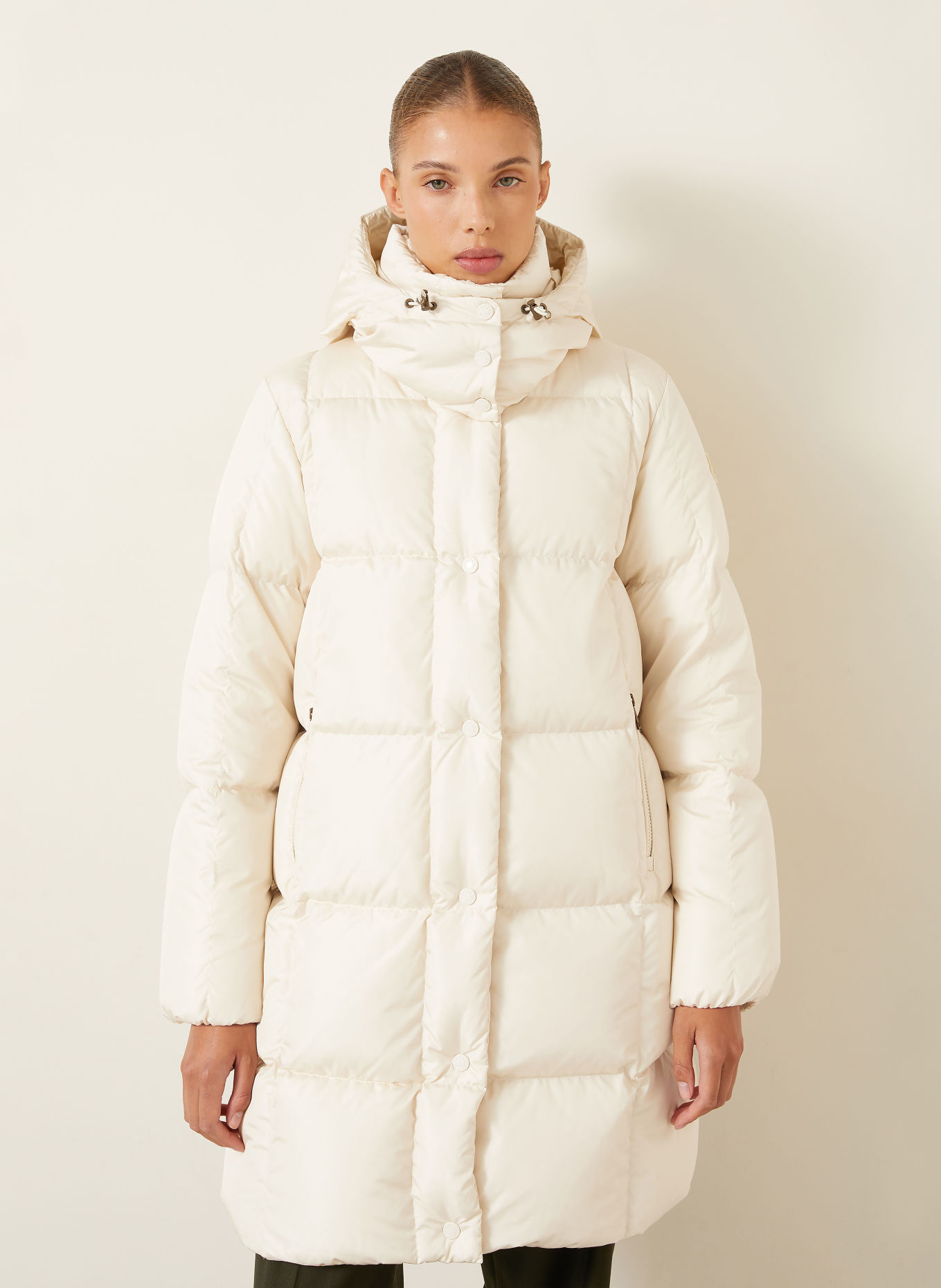 MONCLER Daunenmantel LITTE mit abnehmbarer Kapuze: CREME