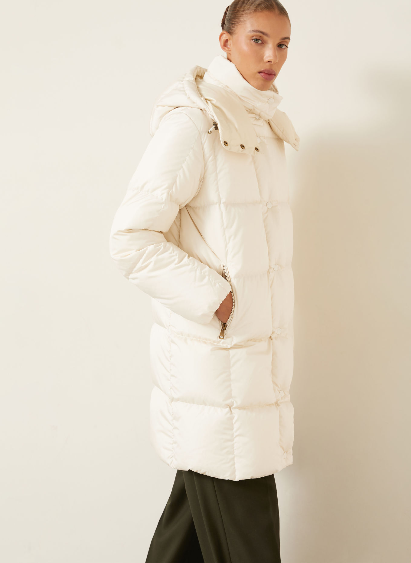 MONCLER Daunenmantel LITTE mit abnehmbarer Kapuze: CREME