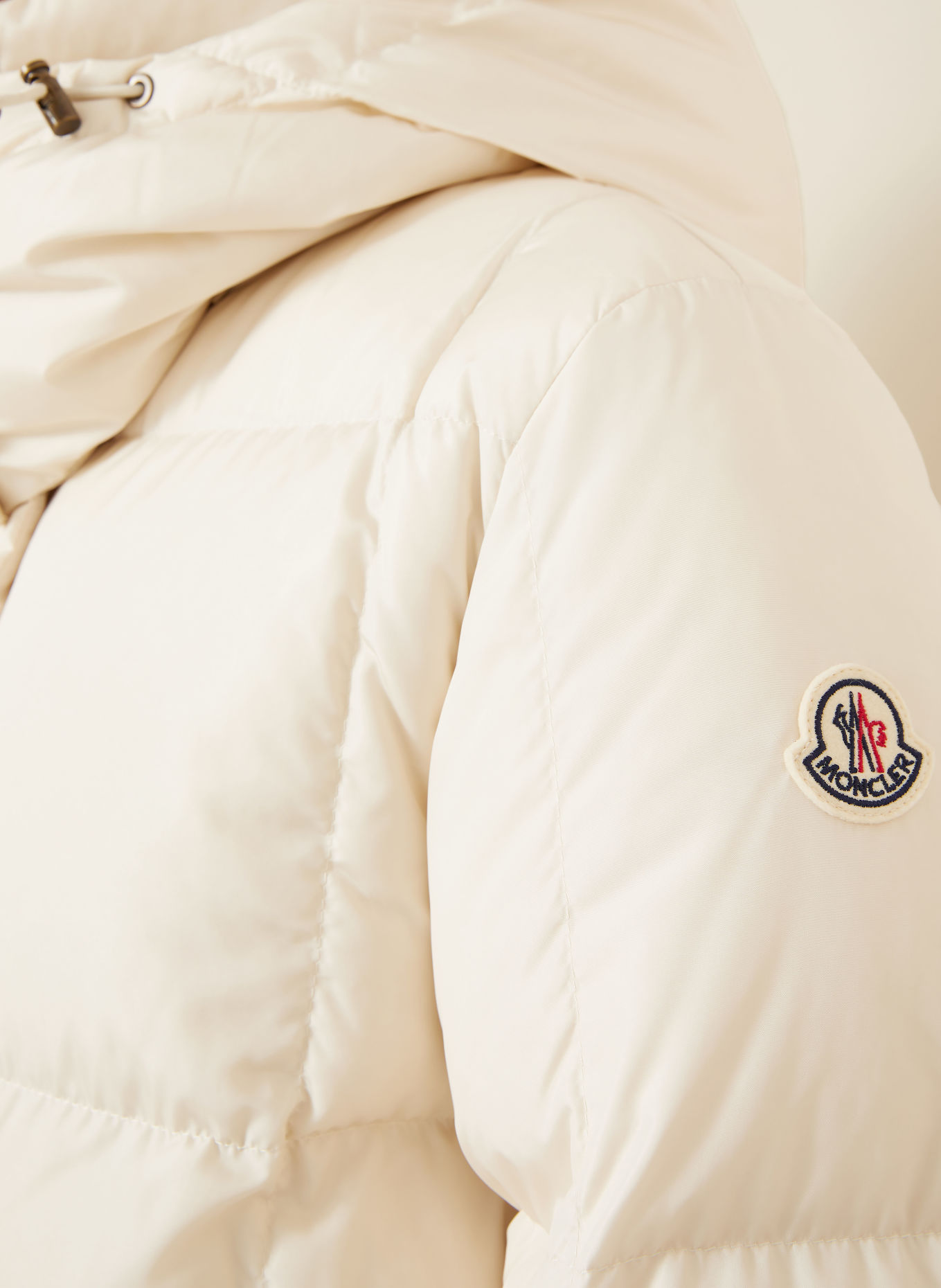 MONCLER Daunenmantel LITTE mit abnehmbarer Kapuze: CREME