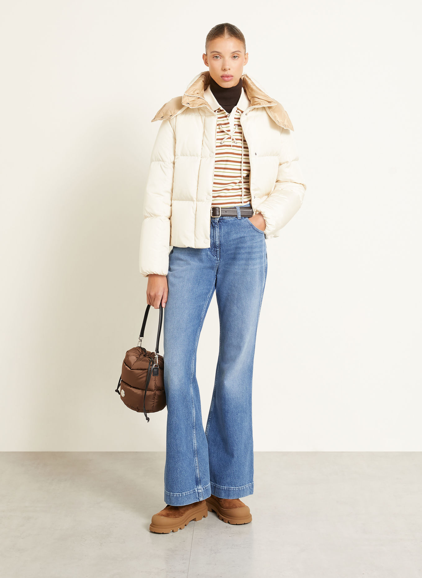 MONCLER Daunenjacke CASTELNEW mit abnehmbarer Kapuze: ECRU / BEIGE