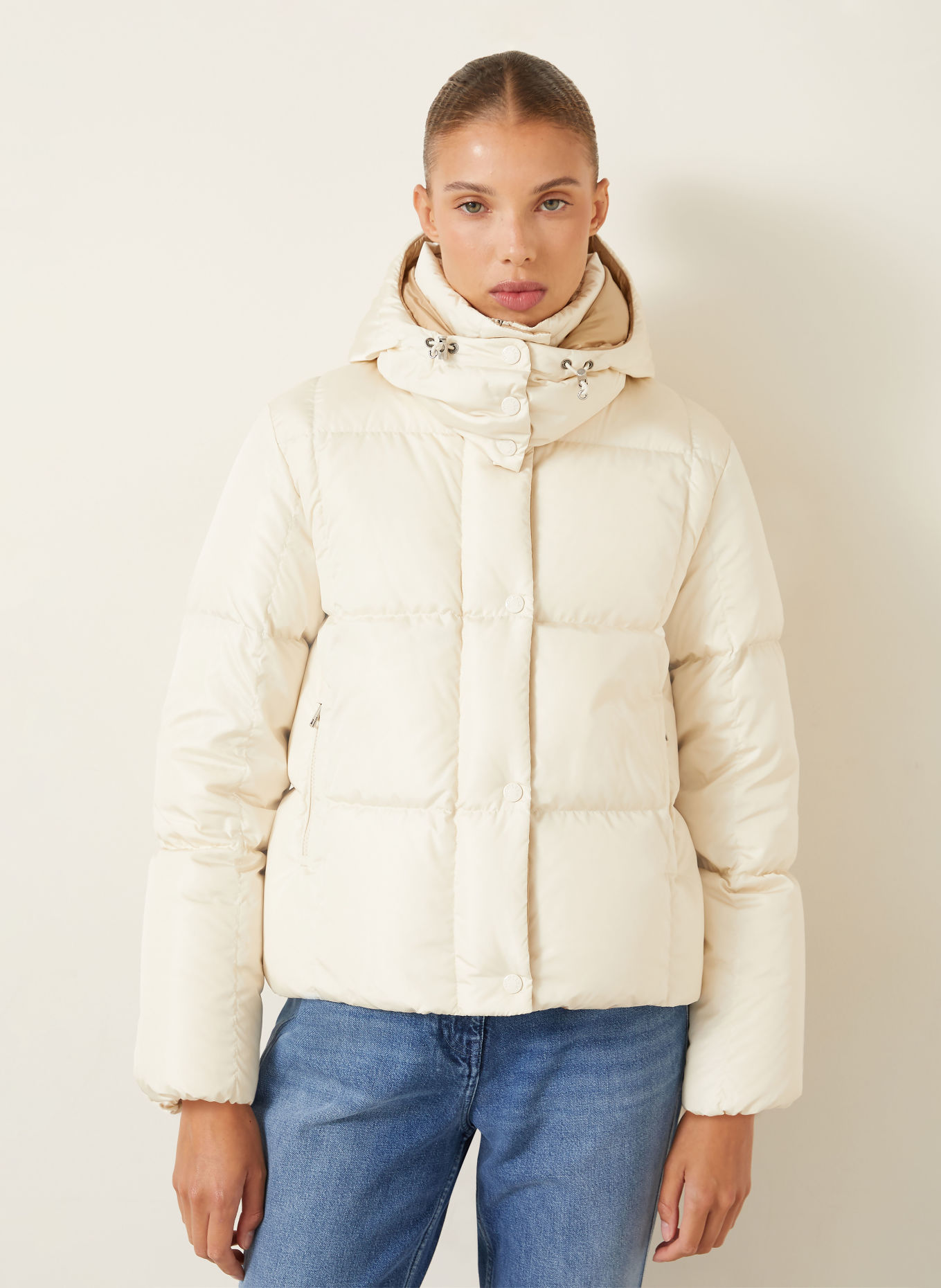 MONCLER Daunenjacke CASTELNEW mit abnehmbarer Kapuze: ECRU / BEIGE