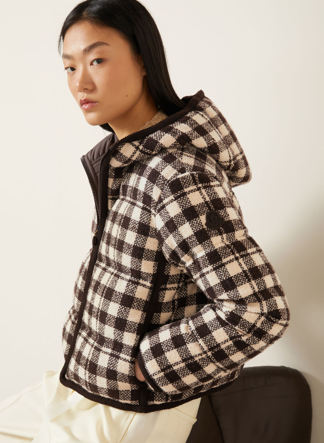 MONCLER Daunenjacke ABSTRACTION: ECRU / DUNKELBRAUN
