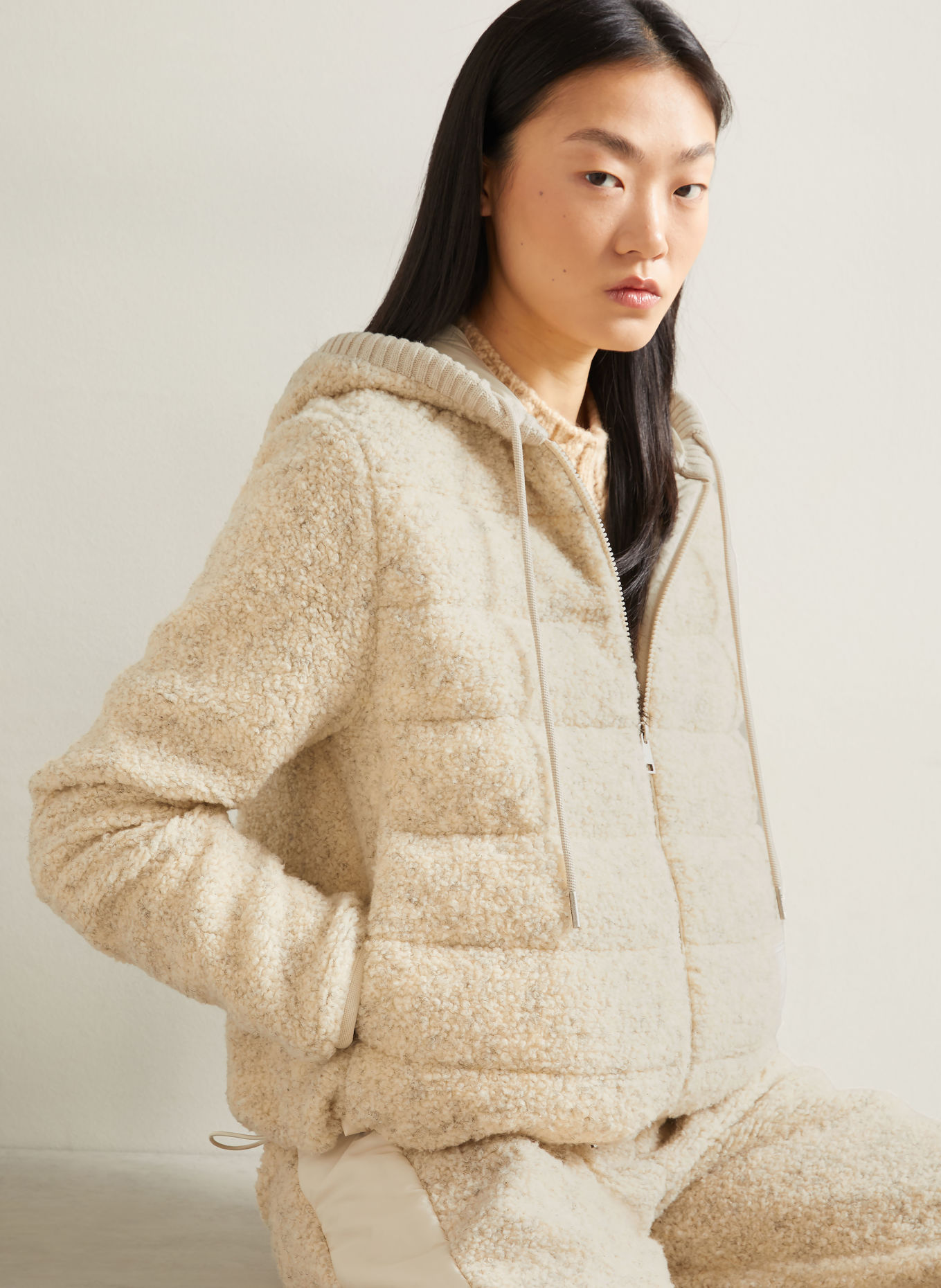 MONCLER Down jacket made of teddy fur: CREAM