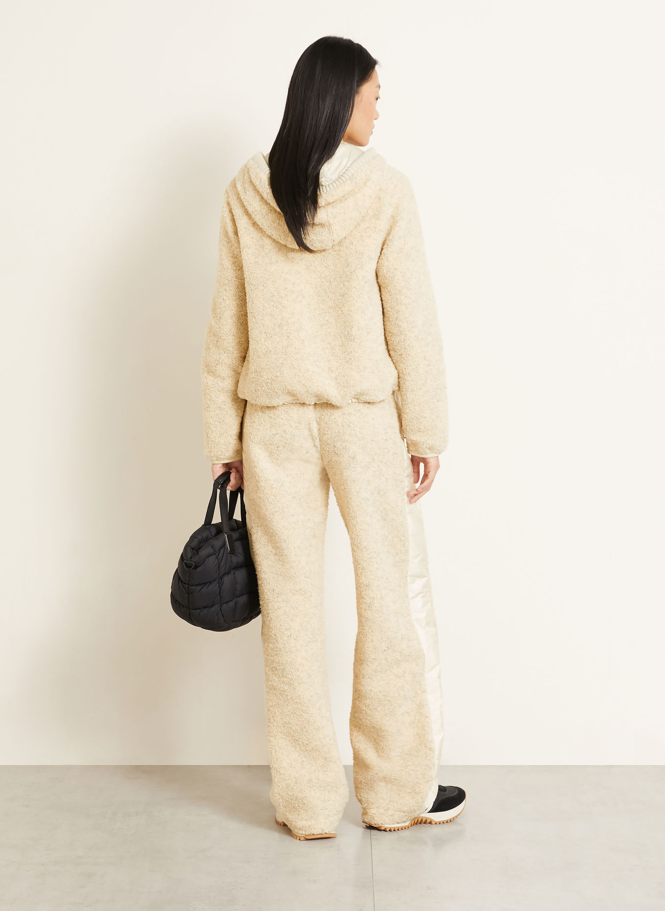 MONCLER Plush trousers with braided trim: ECRU / GRAY