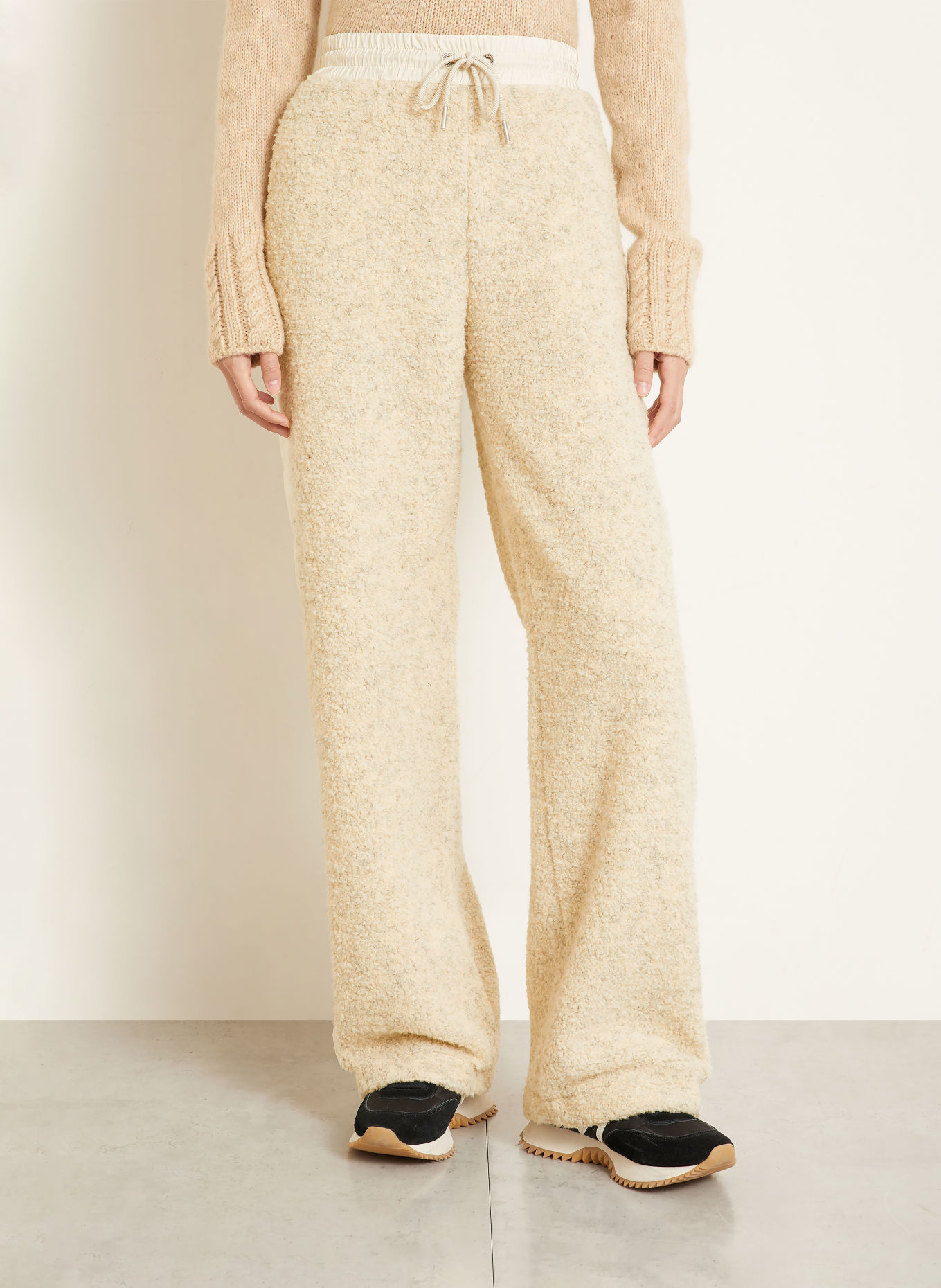 MONCLER Plush trousers with braided trim: ECRU / GRAY
