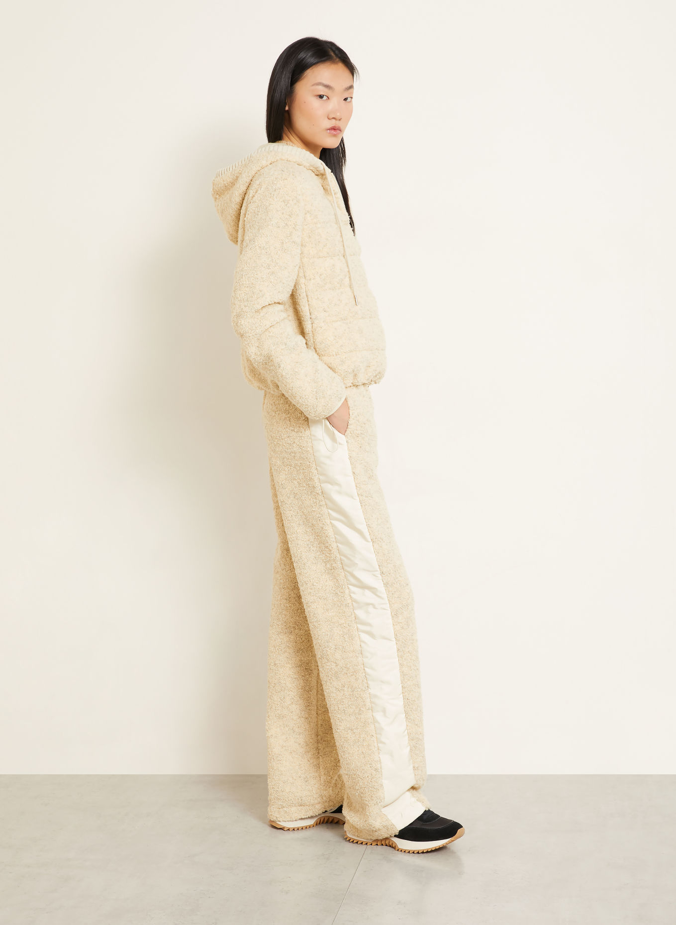 MONCLER Plush trousers with braided trim: ECRU / GRAY