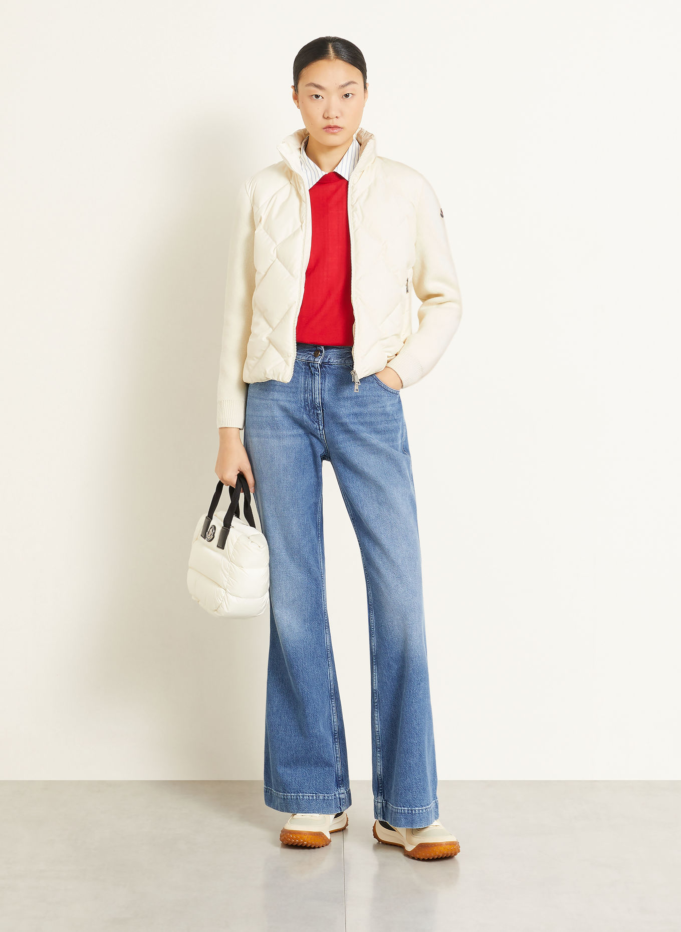 MONCLER Mixed-fabric cardigan: CREAM