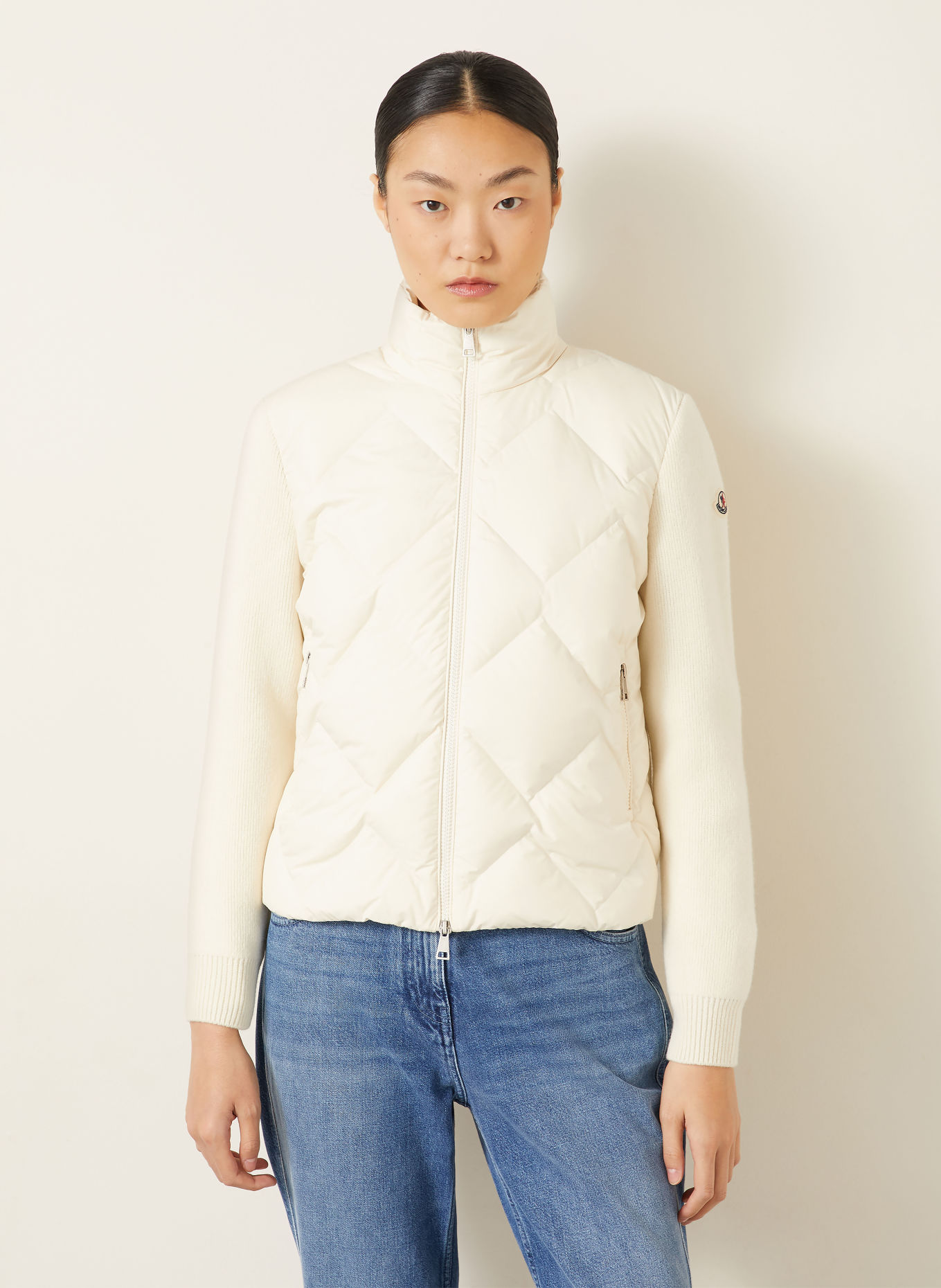 MONCLER Mixed-fabric cardigan: CREAM