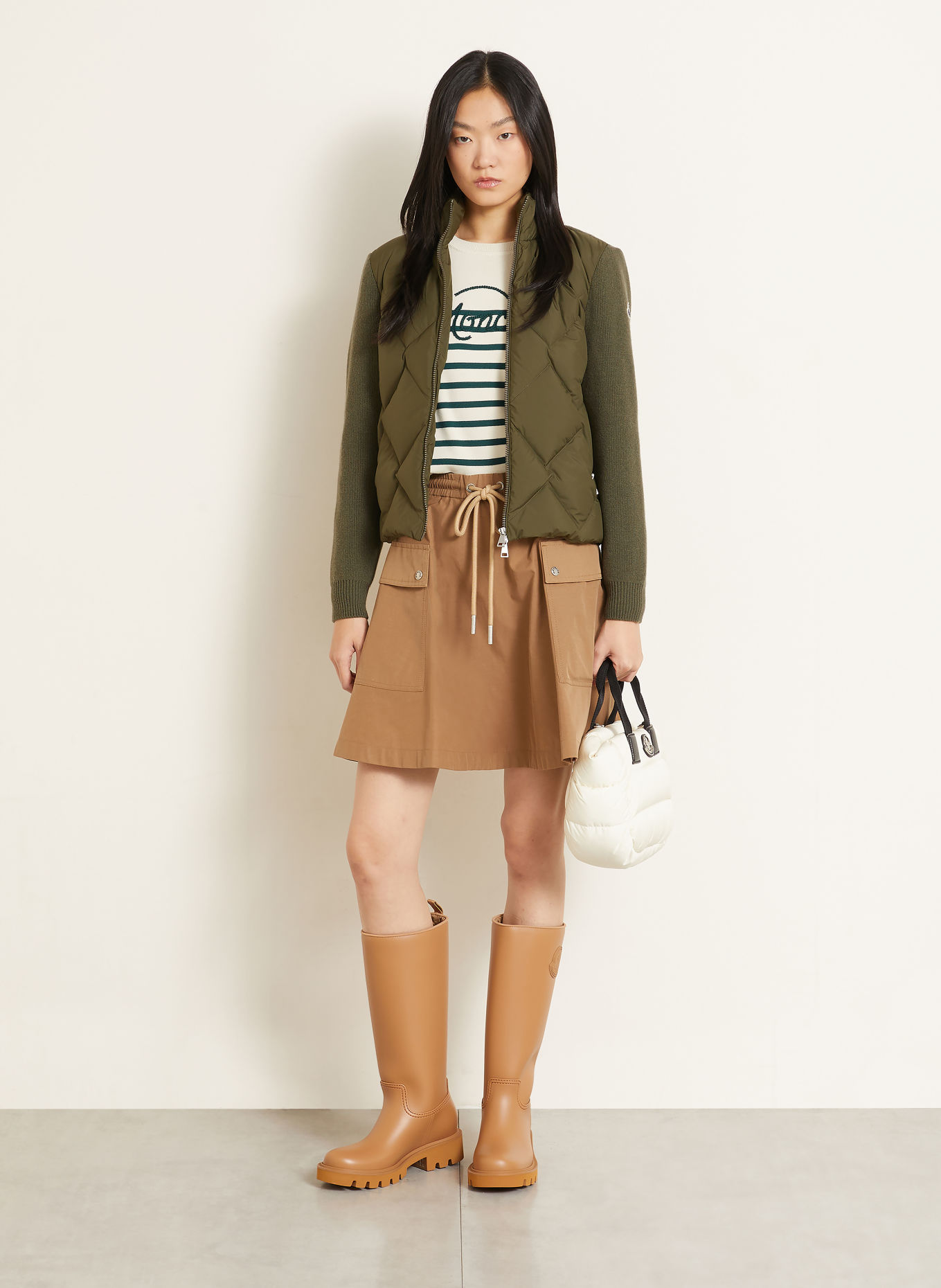 MONCLER Strickjacke im Materialmix: OLIV