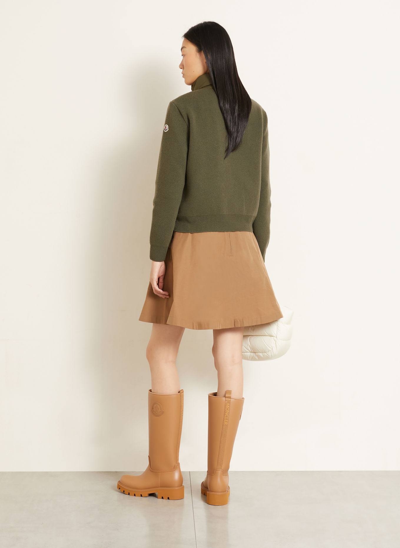 MONCLER Strickjacke im Materialmix: OLIV