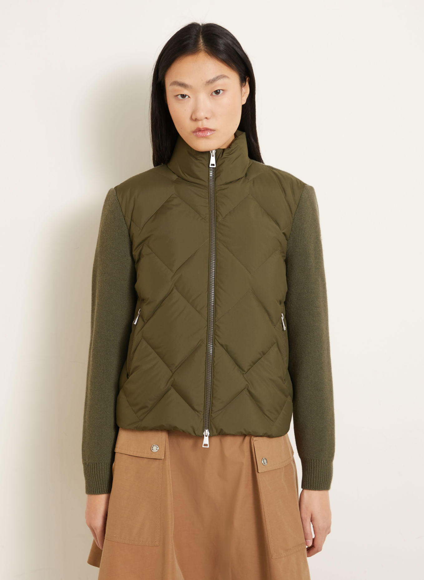 MONCLER Strickjacke im Materialmix: OLIV