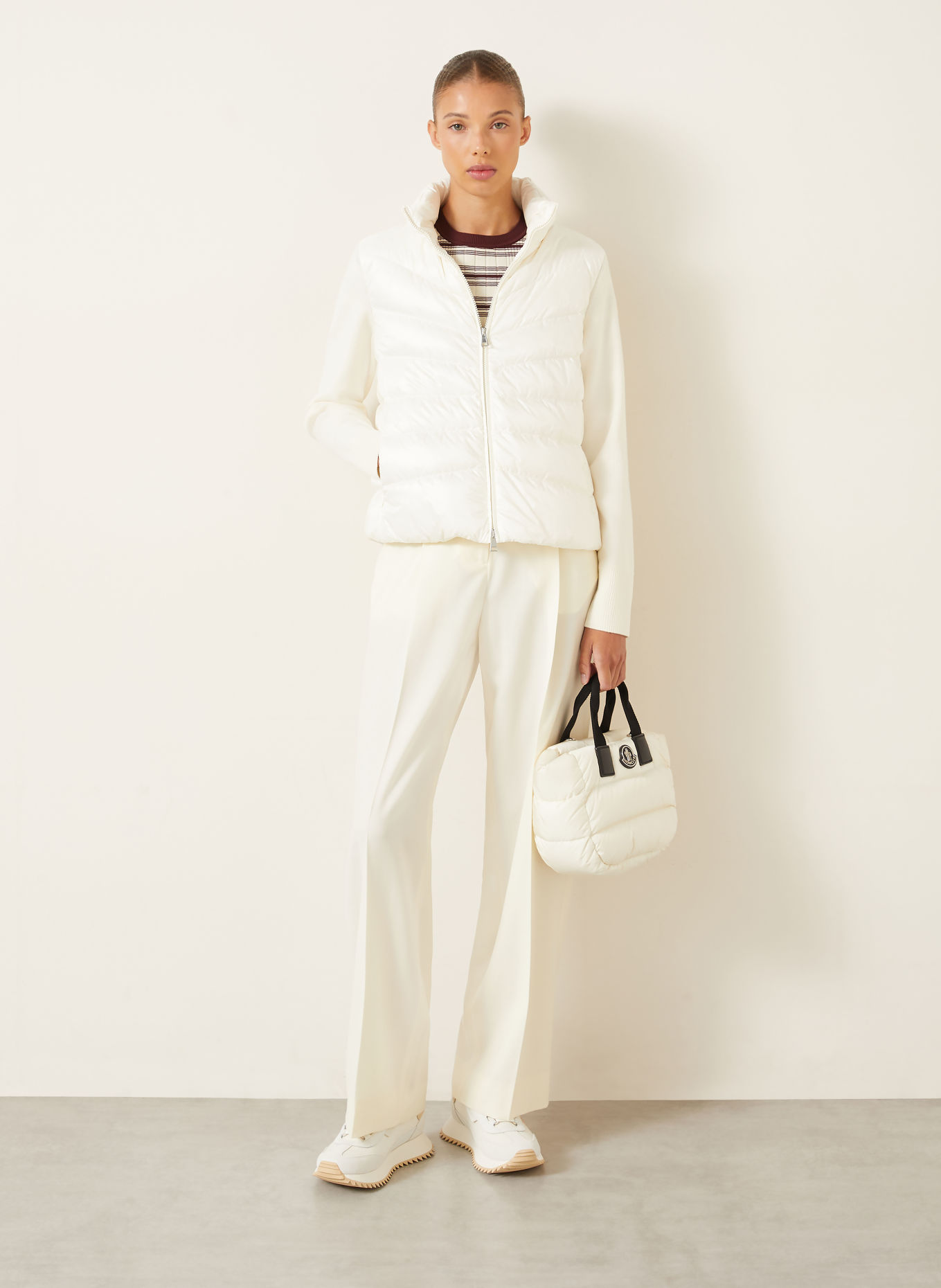 MONCLER Lightweight-Daunenjacke im Materialmix: ECRU