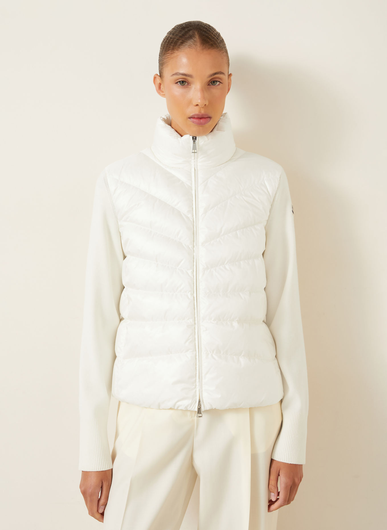 MONCLER Lightweight-Daunenjacke im Materialmix: ECRU