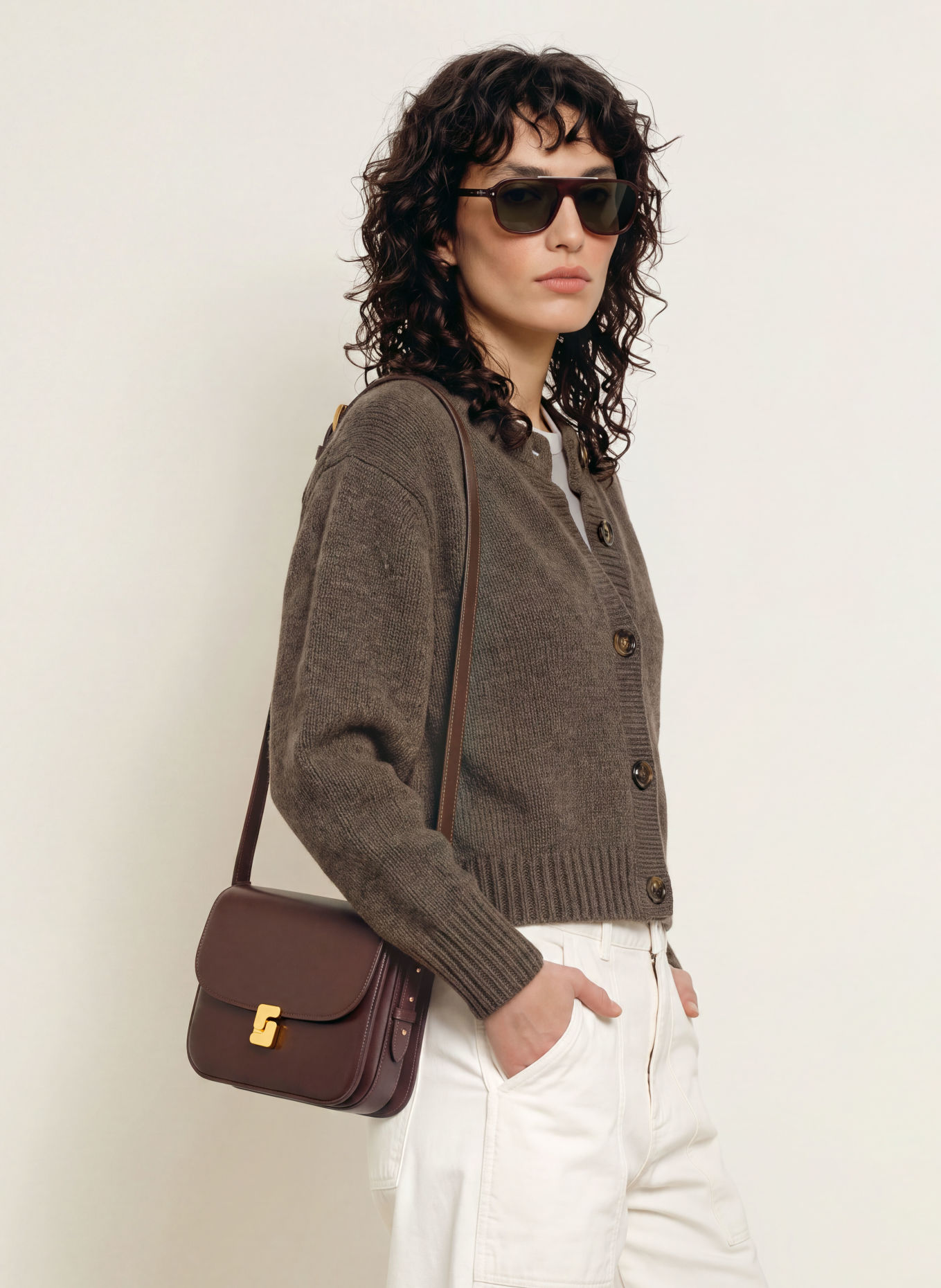 soeur BELLISSIMA MAXI Crossbody Bag: DARK BROWN / GOLD