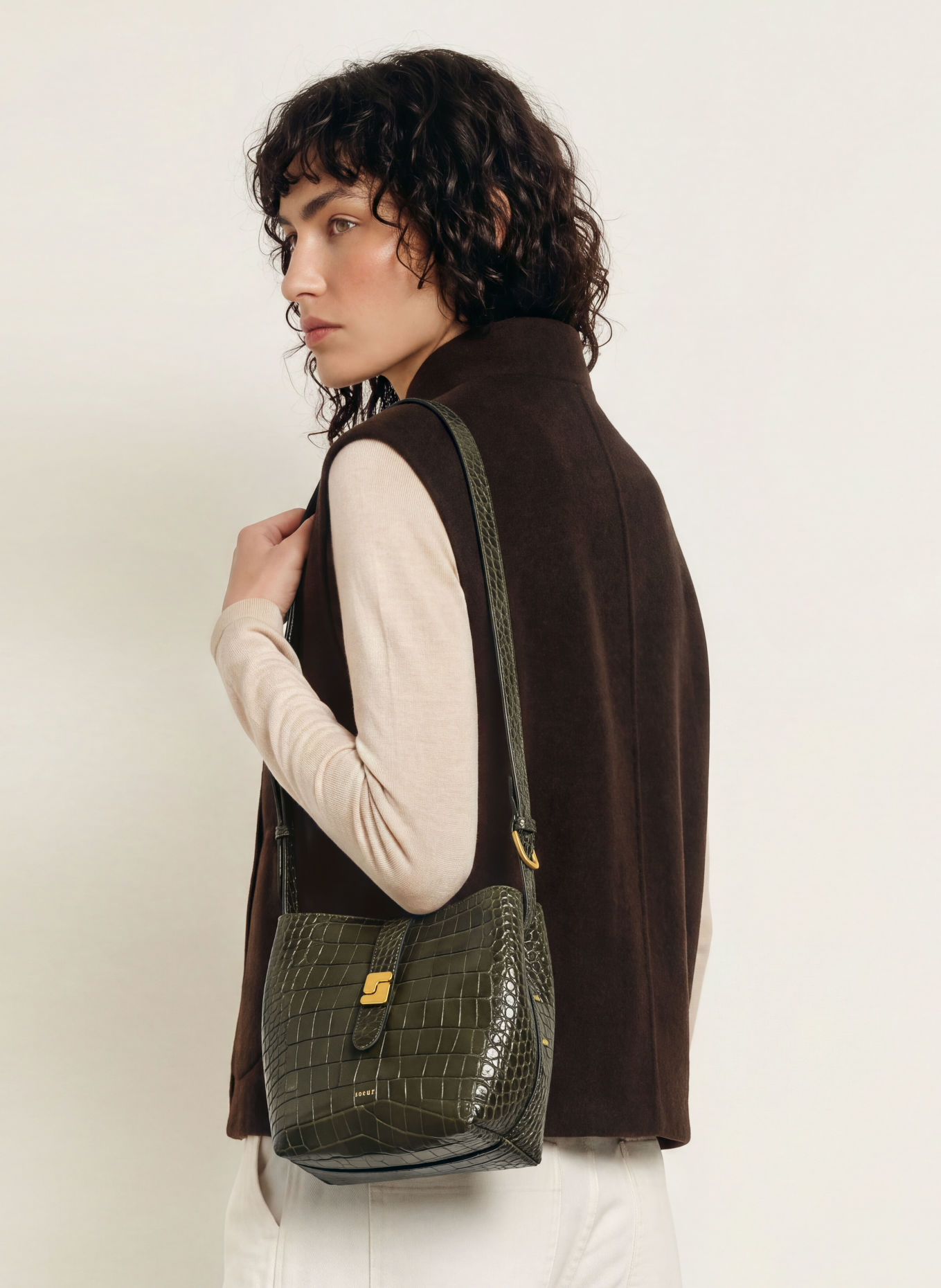 soeur BELLO MINI Shoulder Bag: OLIVE / GOLD