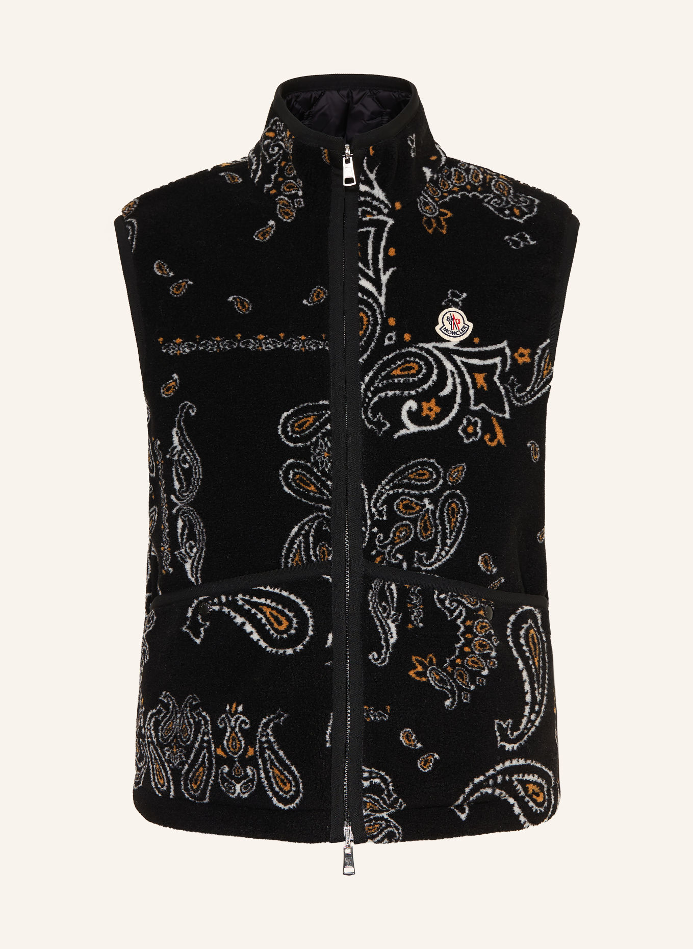 MONCLER Veste polaire sans manches réversible: NOIR / CHAMEAU / ÉCRU