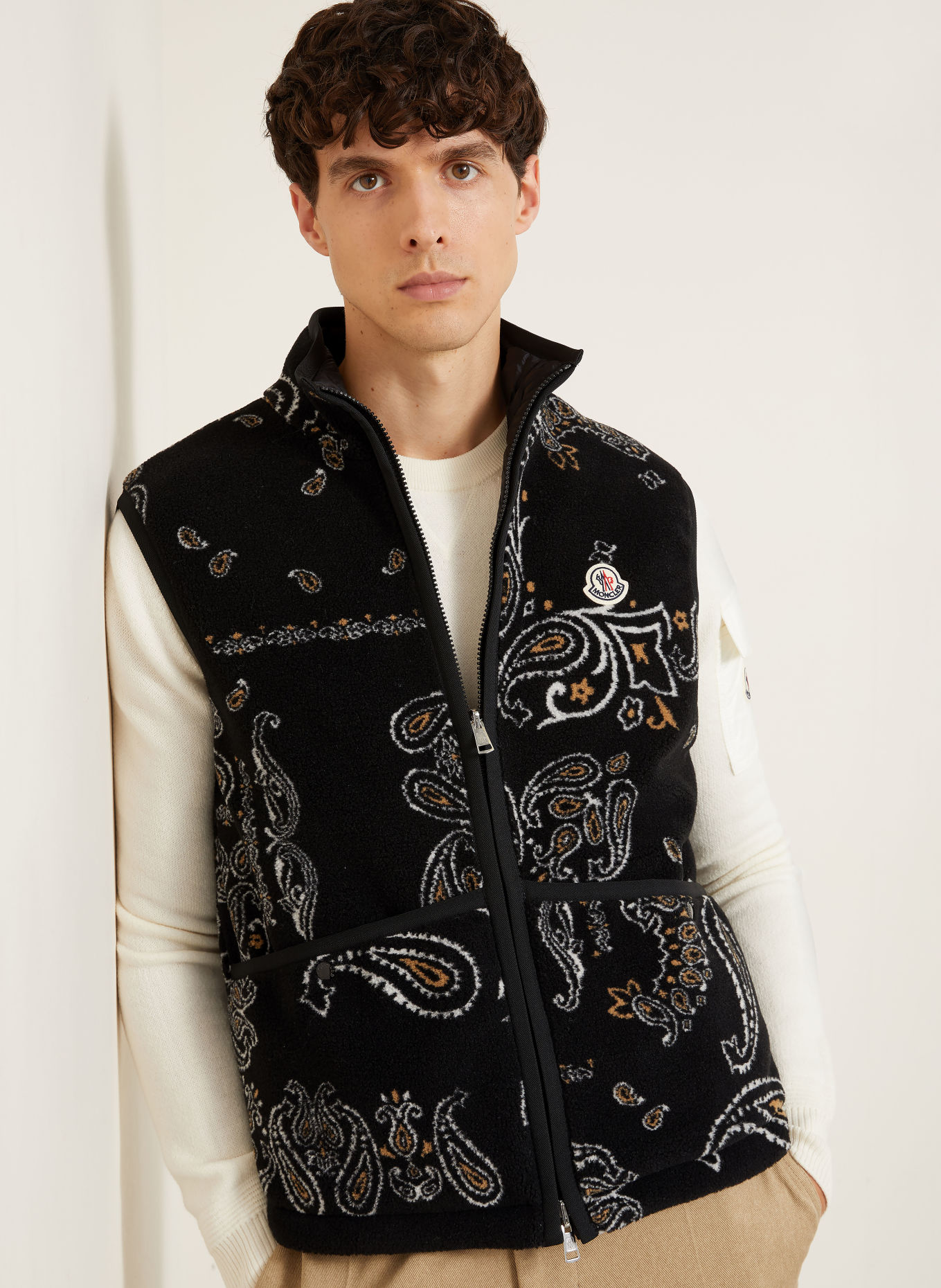 MONCLER Veste polaire sans manches réversible: NOIR / CHAMEAU / ÉCRU