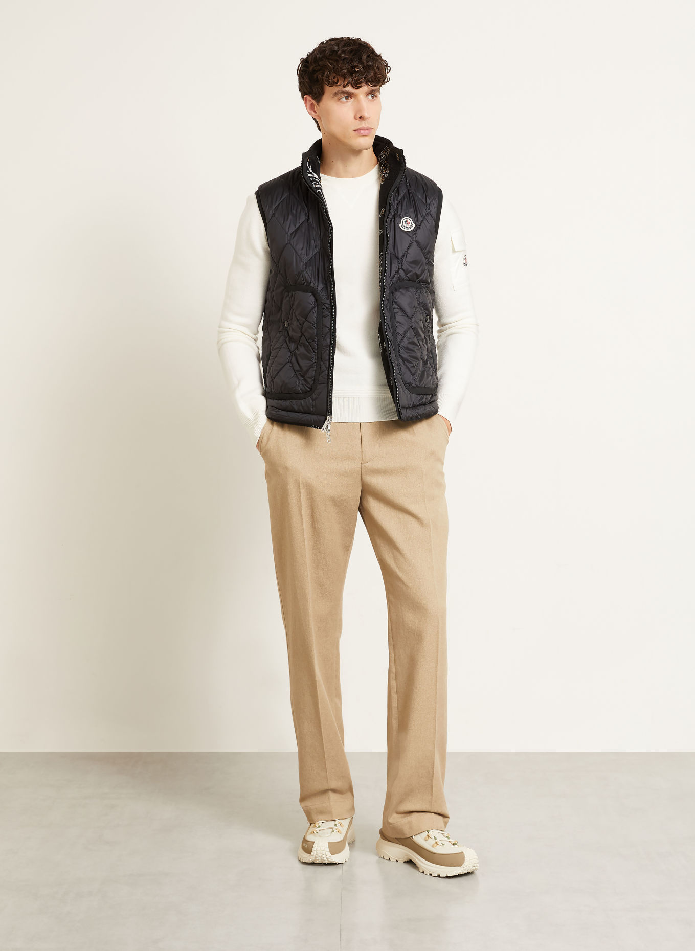 MONCLER Veste polaire sans manches réversible: NOIR / CHAMEAU / ÉCRU