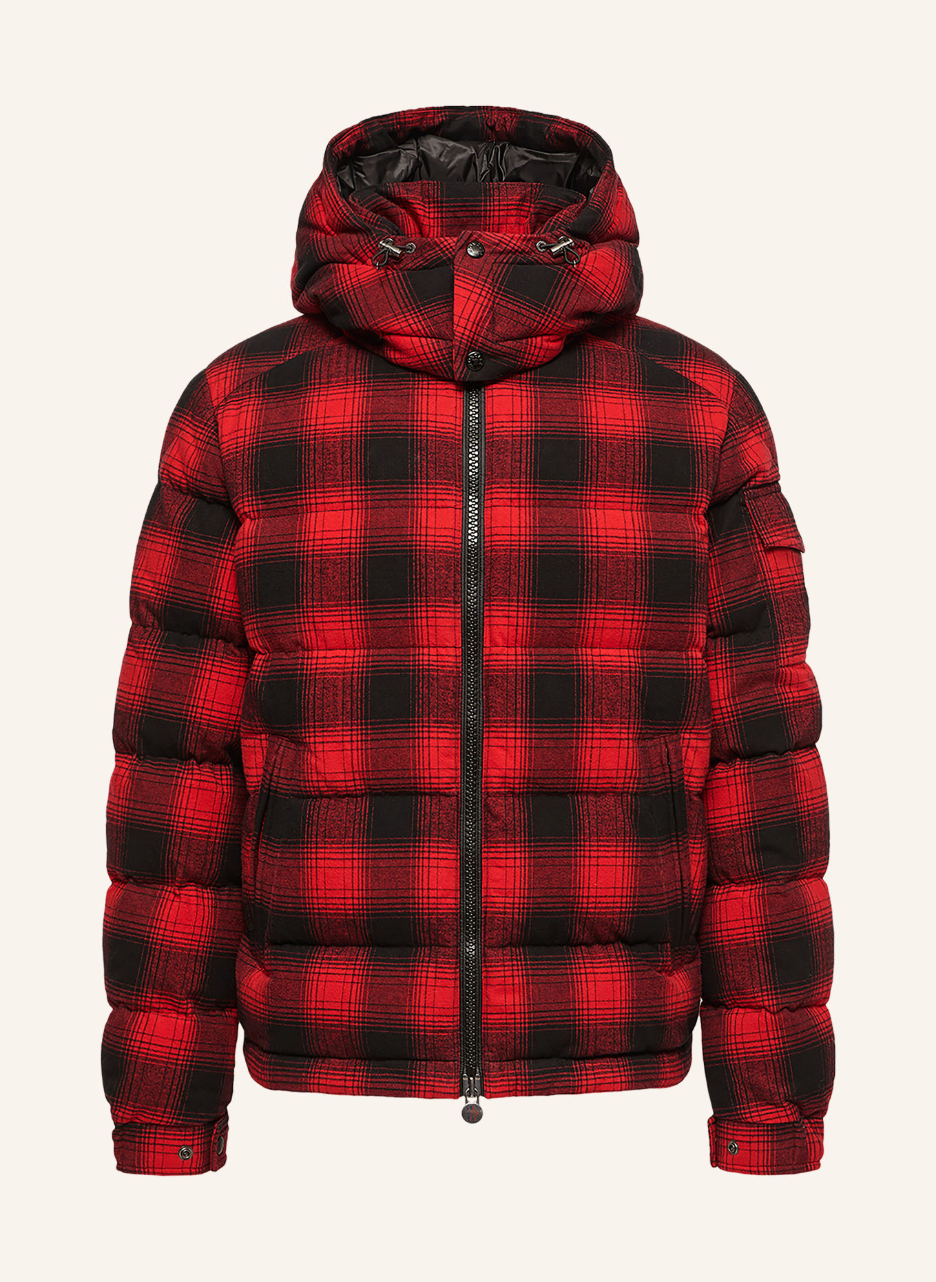 MONCLER Daunenjacke AIROR mit abnehmbarer Kapuze: ROT / SCHWARZ