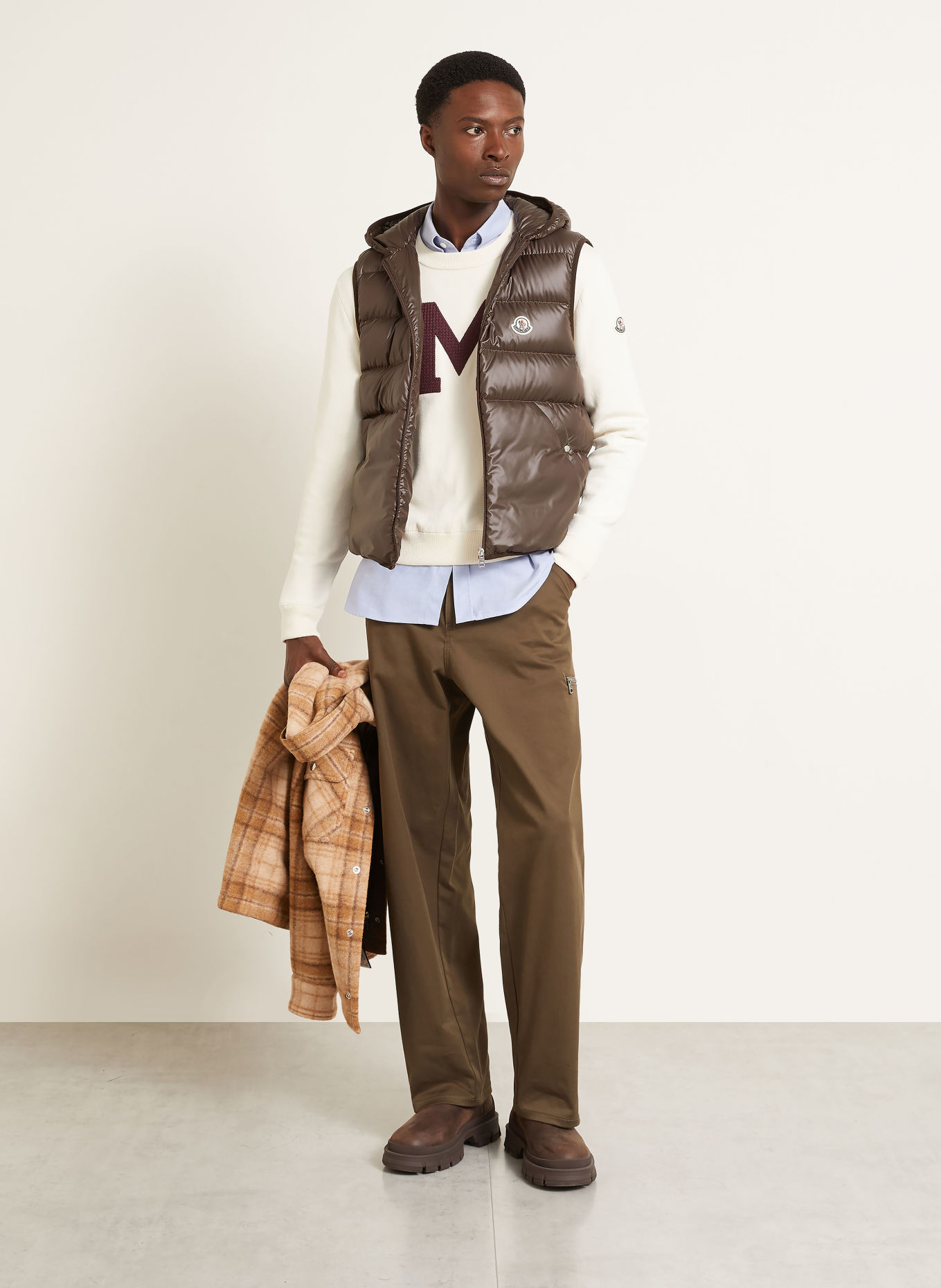 MONCLER NYVALIN 2-in-1 Down jacket: CAMEL / DARK BROWN / CREAM