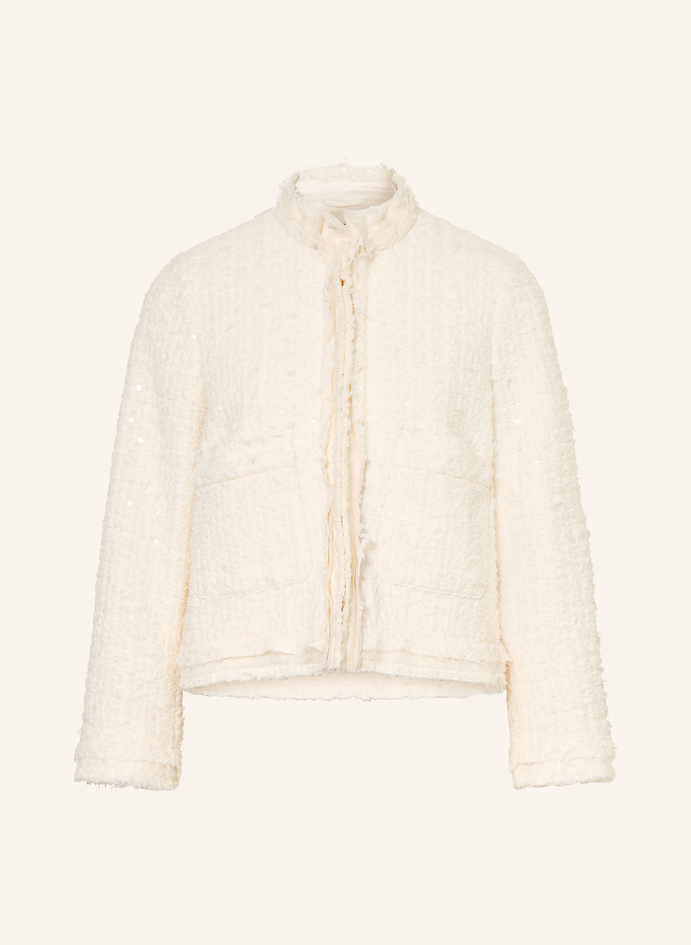 LUISA CERANO Blazer uit tweed met pailletten: CRÈME