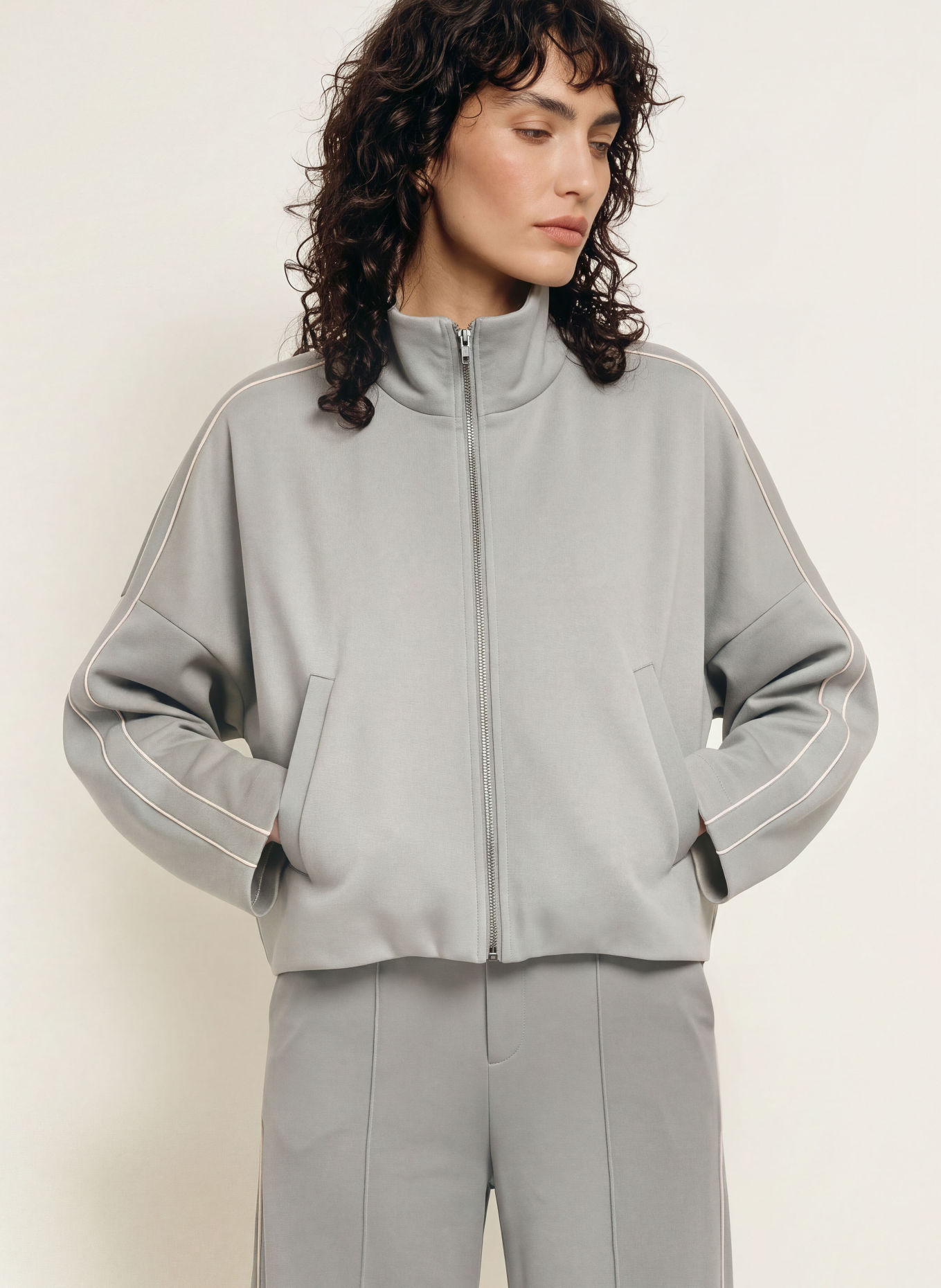 DRYKORN SULBY Jersey Jacket: GRAY / CREAM
