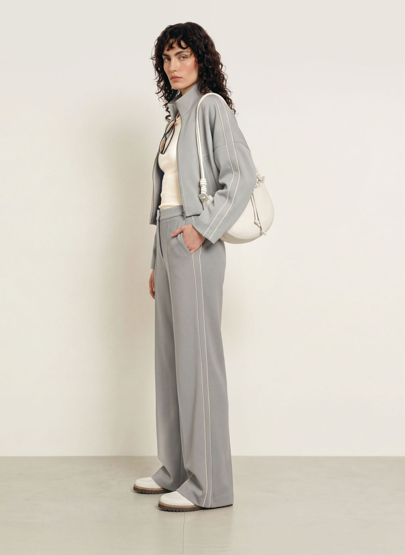 DRYKORN SULBY Jersey Jacket: GRAY / CREAM