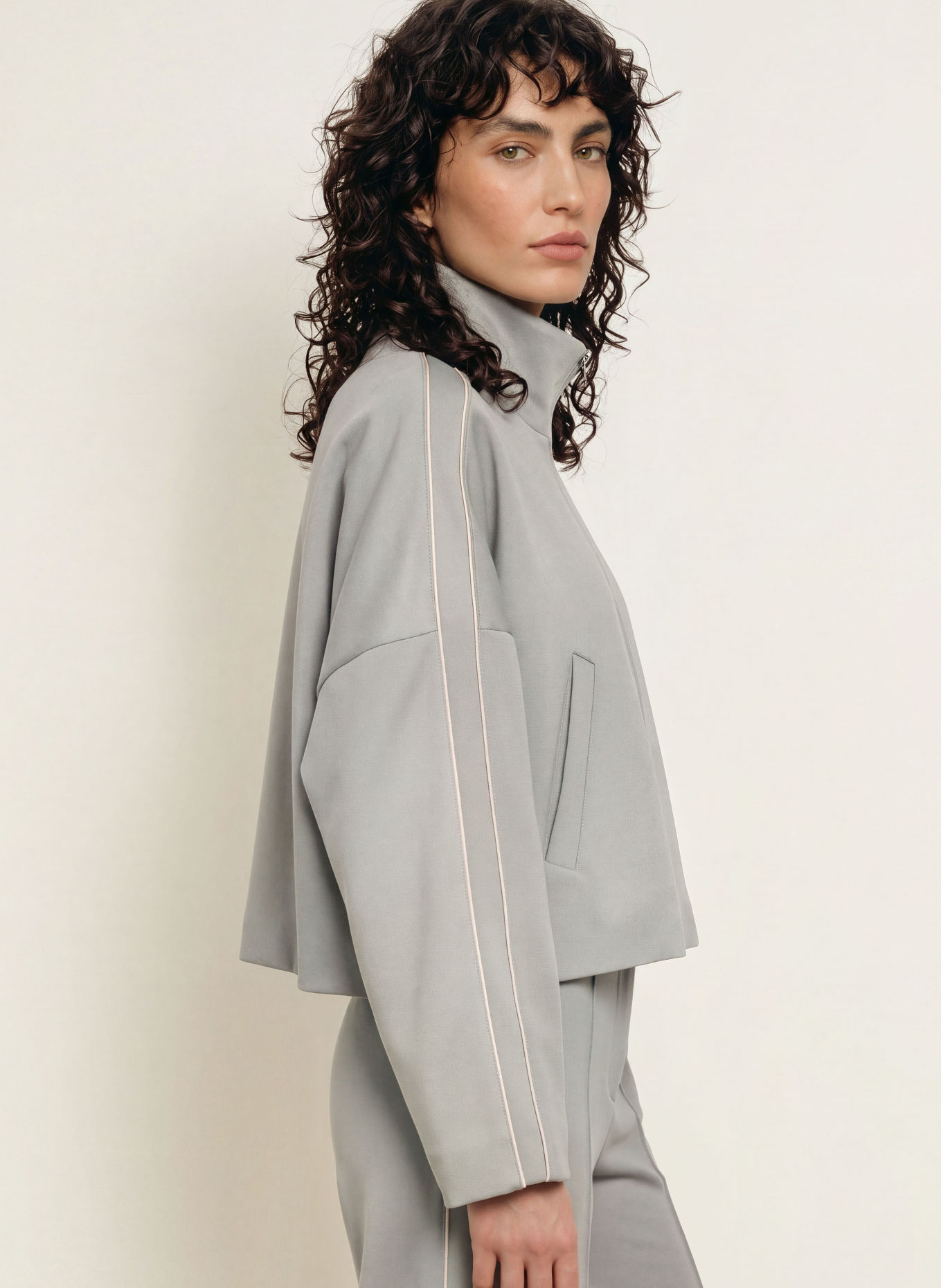 DRYKORN SULBY Jersey Jacket: GRAY / CREAM