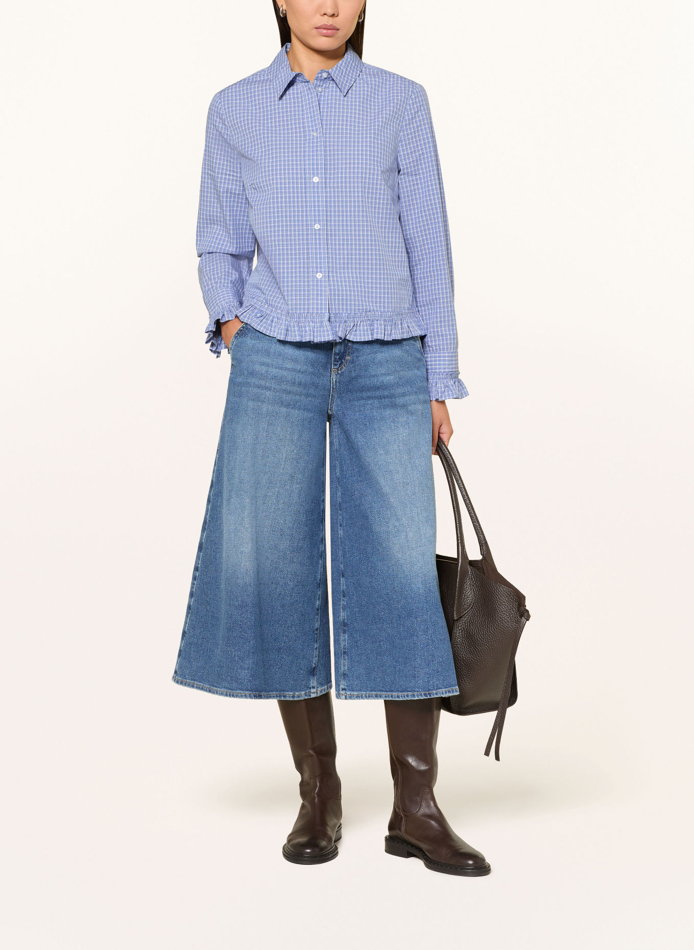 oui Overhemdblouse met ruches: BLAUW / DONKERBLAUW / WIT