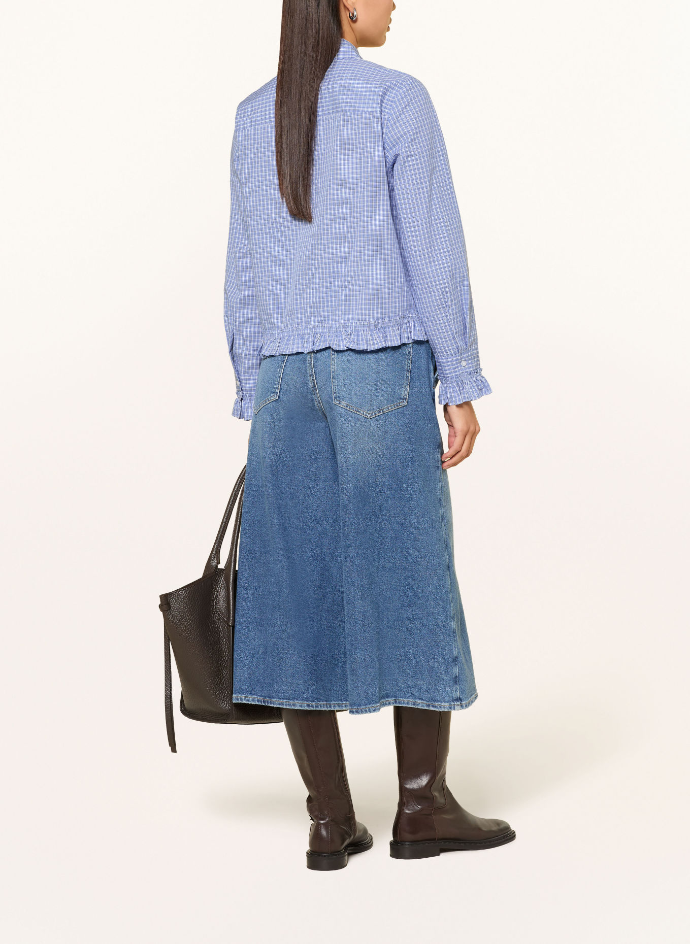 oui Overhemdblouse met ruches: BLAUW / DONKERBLAUW / WIT