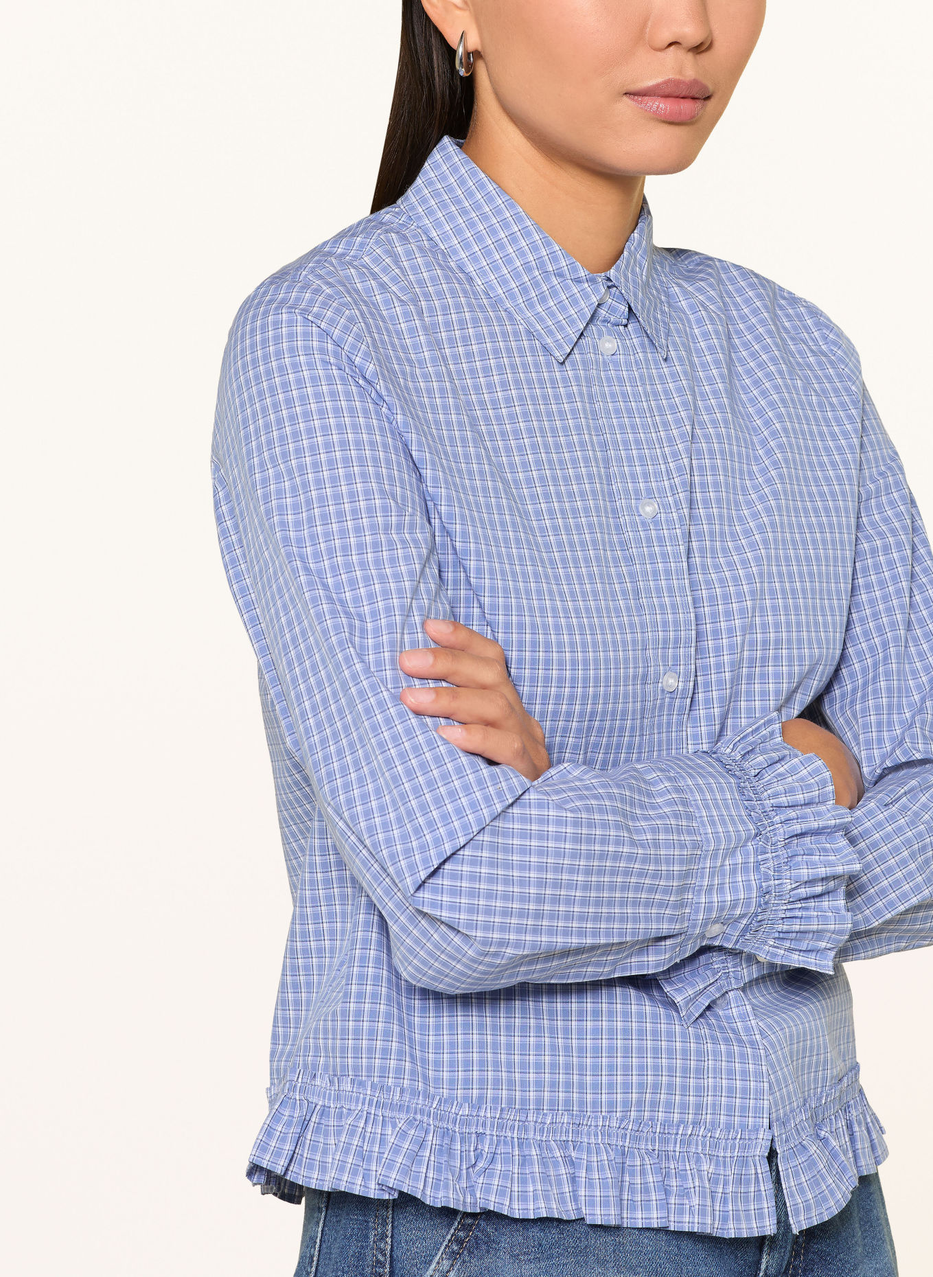 oui Overhemdblouse met ruches: BLAUW / DONKERBLAUW / WIT