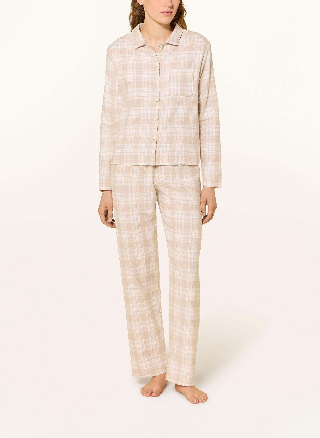 CALIDA Pyjamas-serien PLAID DREAMS i flannel: BEIGE / CREME