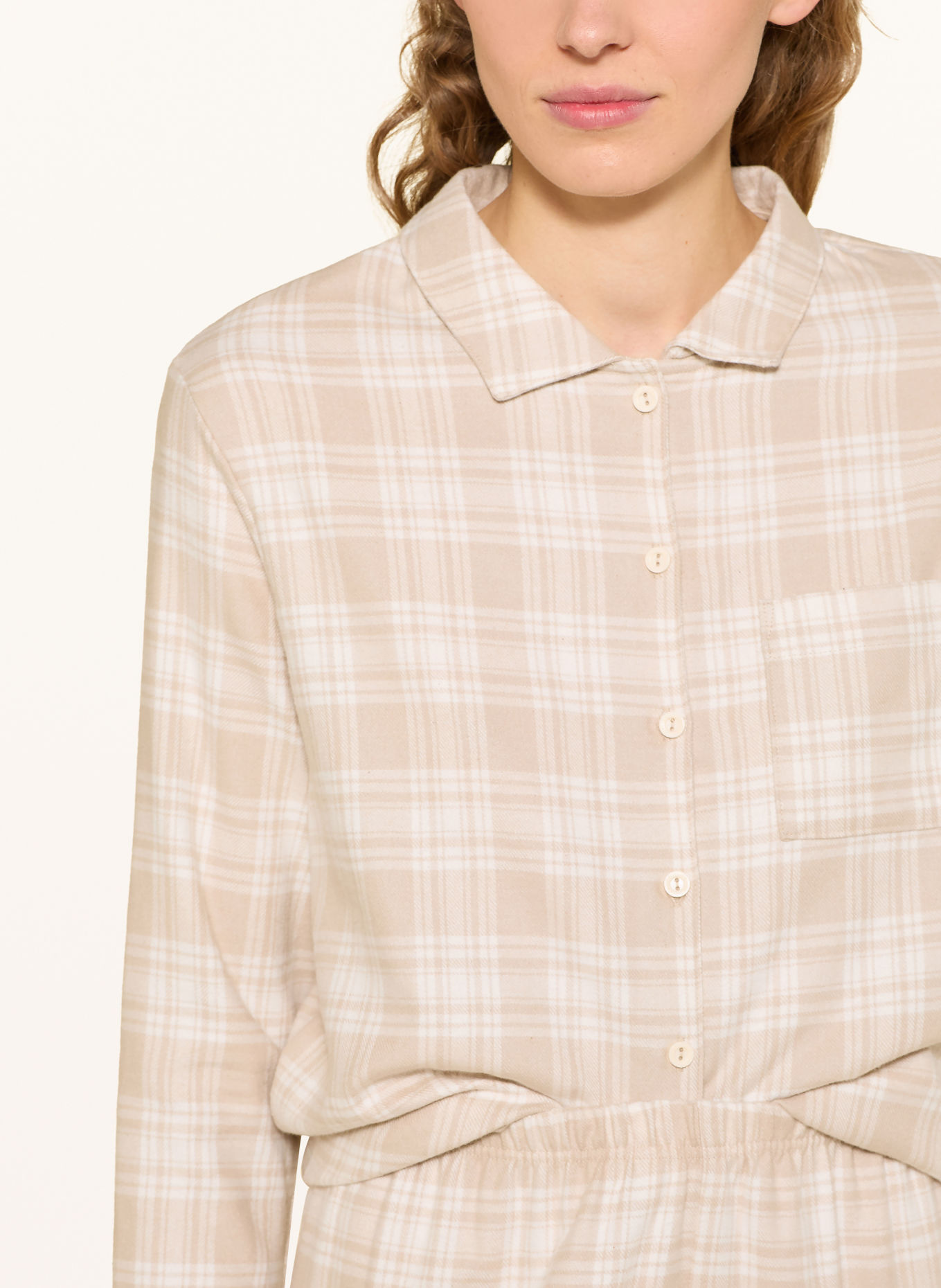 CALIDA Pyjamas-serien PLAID DREAMS i flannel: BEIGE / CREME