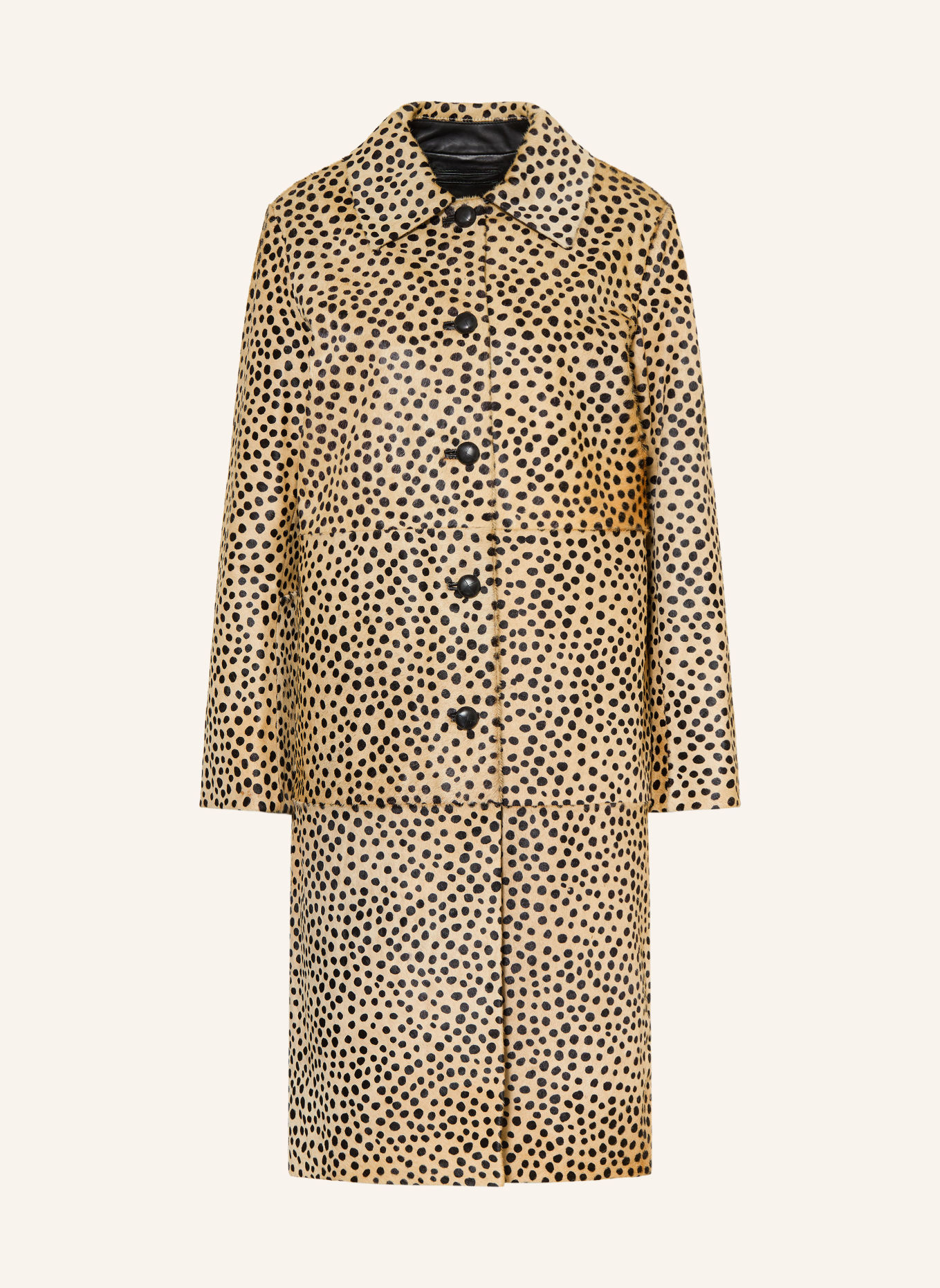 RÓHE Leather coat: BEIGE / BLACK