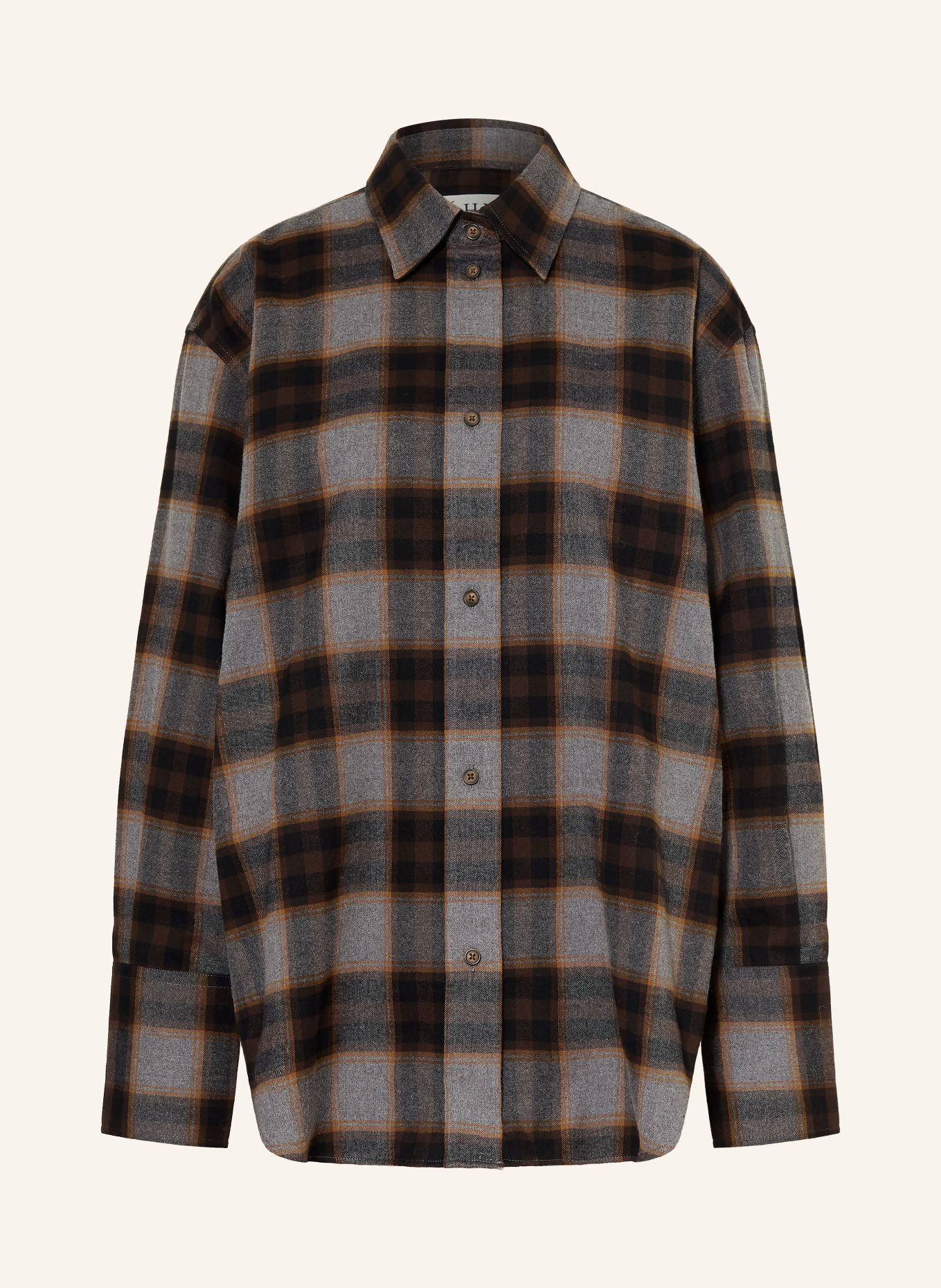 RÓHE Flanel shirt blouse: BLACK / GRAY / DARK ORANGE
