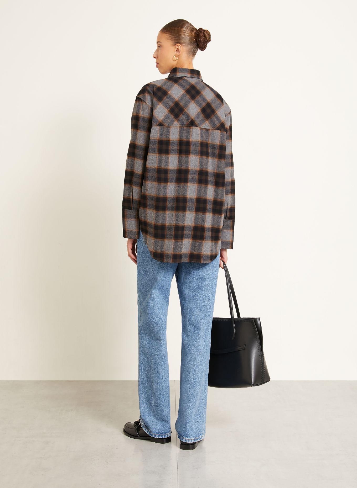 RÓHE Flanel shirt blouse: BLACK / GRAY / DARK ORANGE