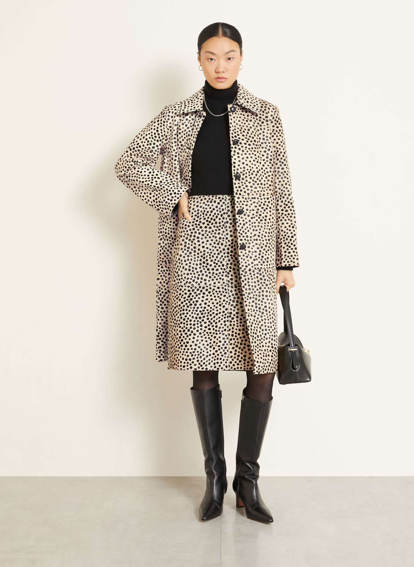 RÓHE Lederen rok: BEIGE / ZWART