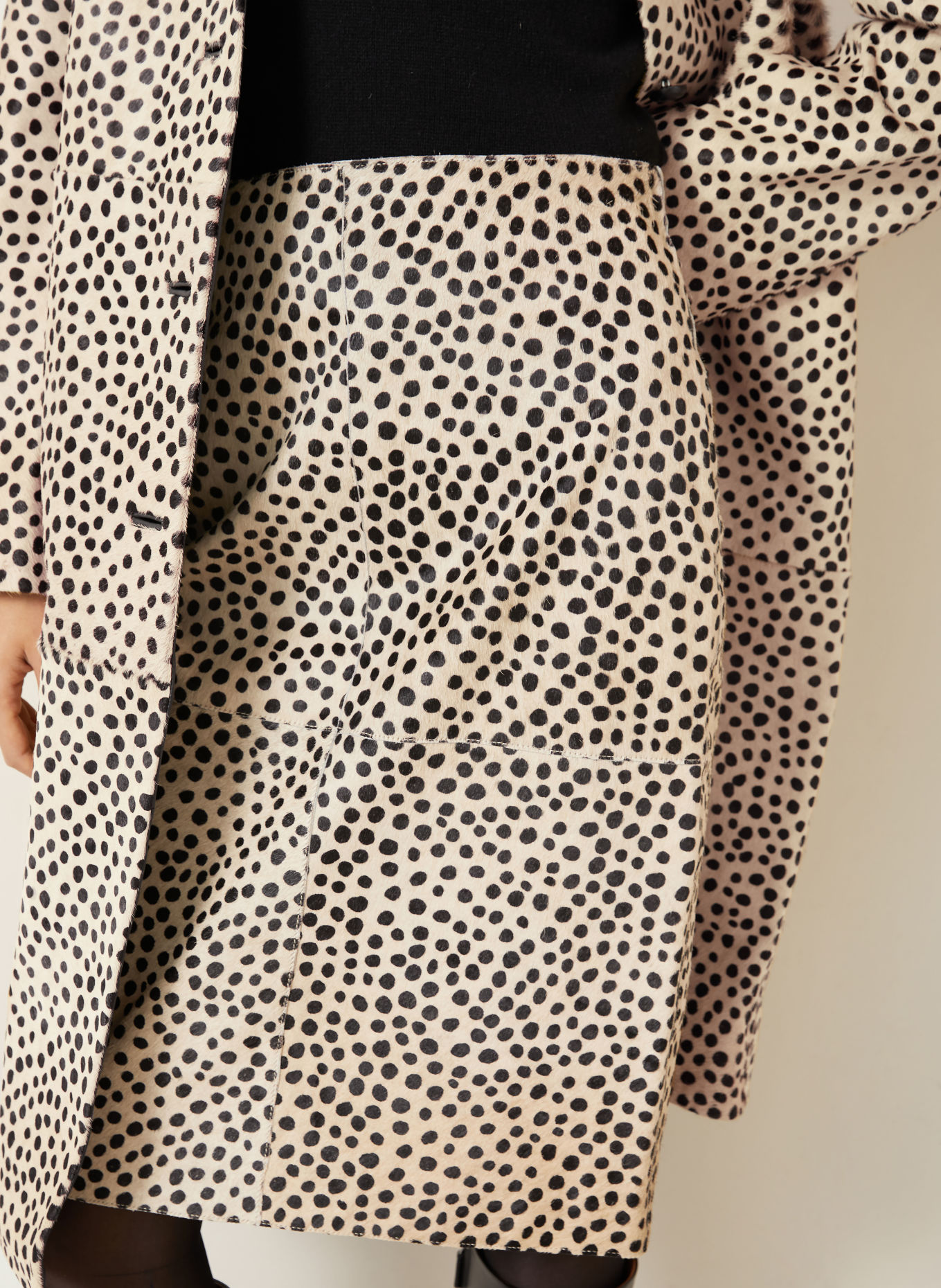 RÓHE Lederen rok: BEIGE / ZWART