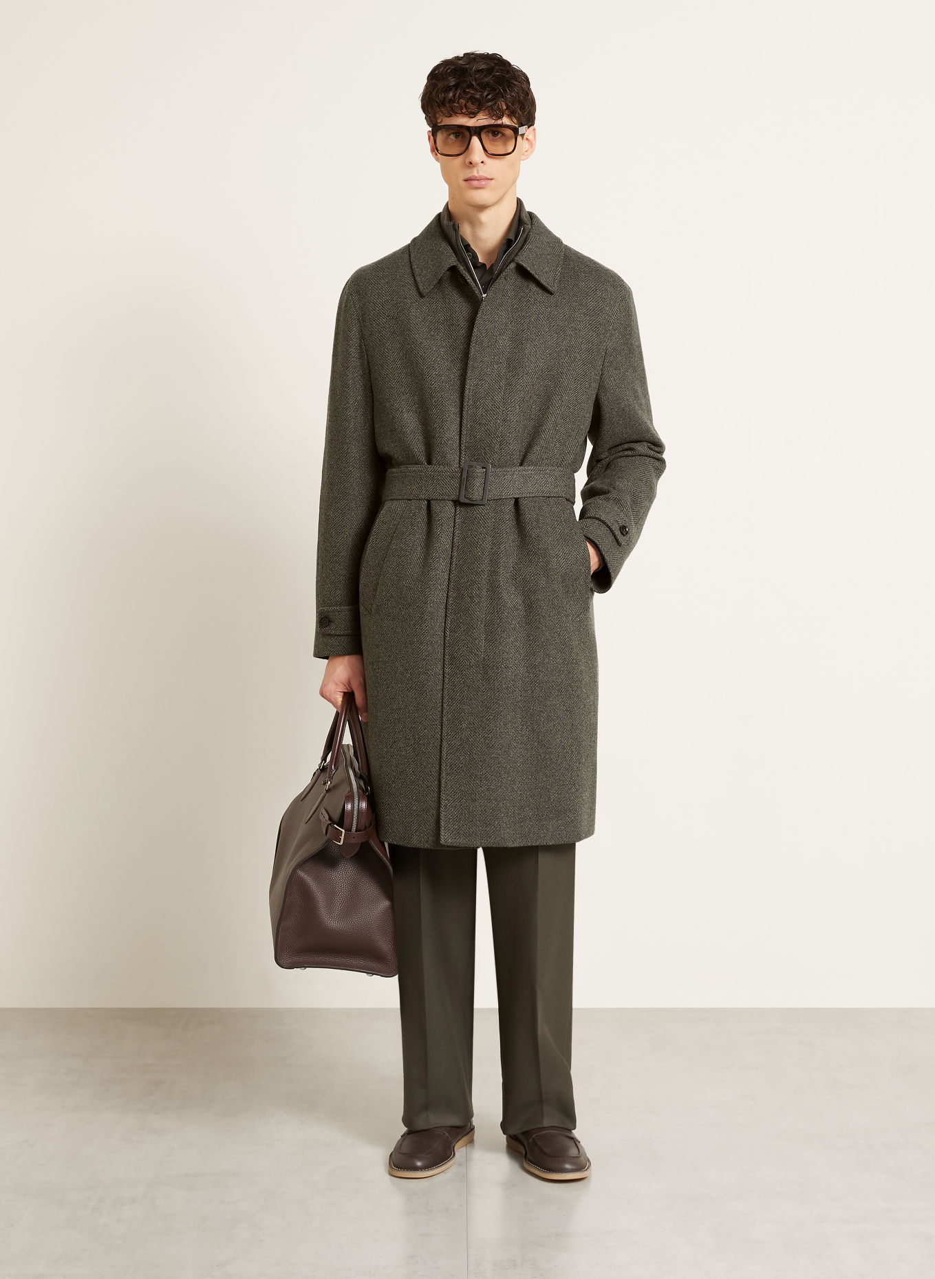 ZEGNA Płaszcz z kaszmiru: OLIWKOWY / SZARY