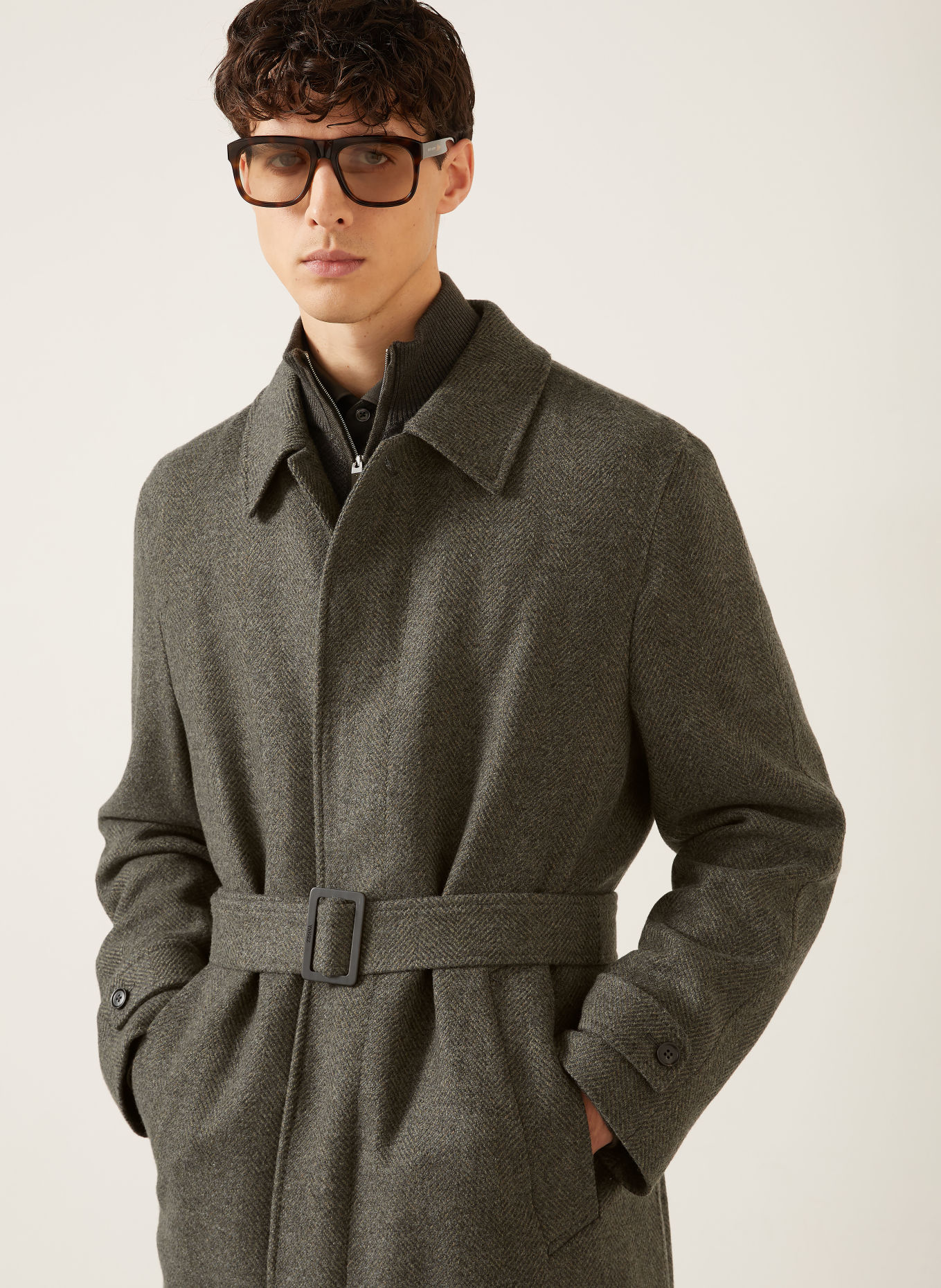 ZEGNA Płaszcz z kaszmiru: OLIWKOWY / SZARY