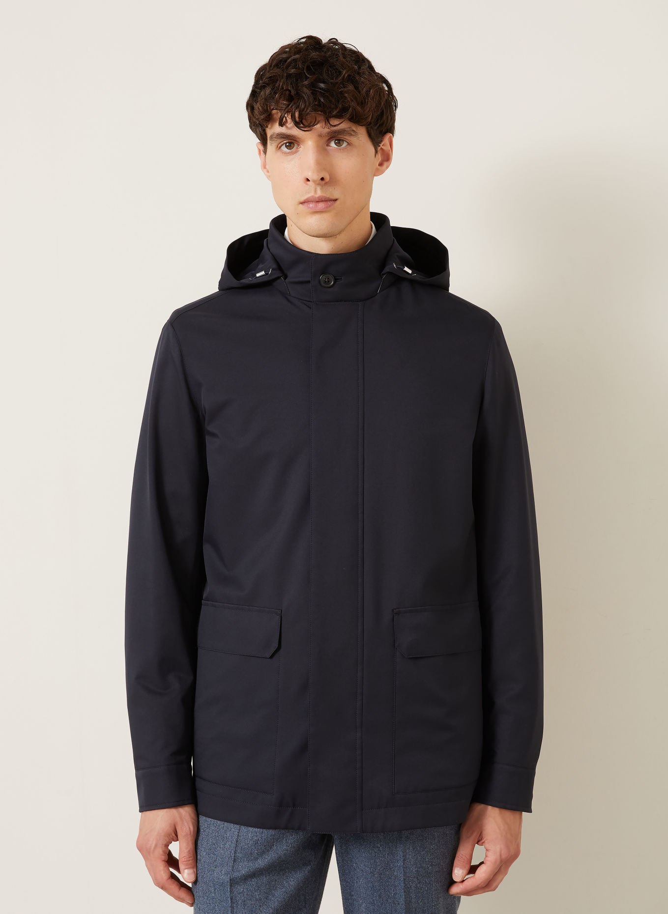 ZEGNA Parka à capuche amovible: BLEU FONCÉ