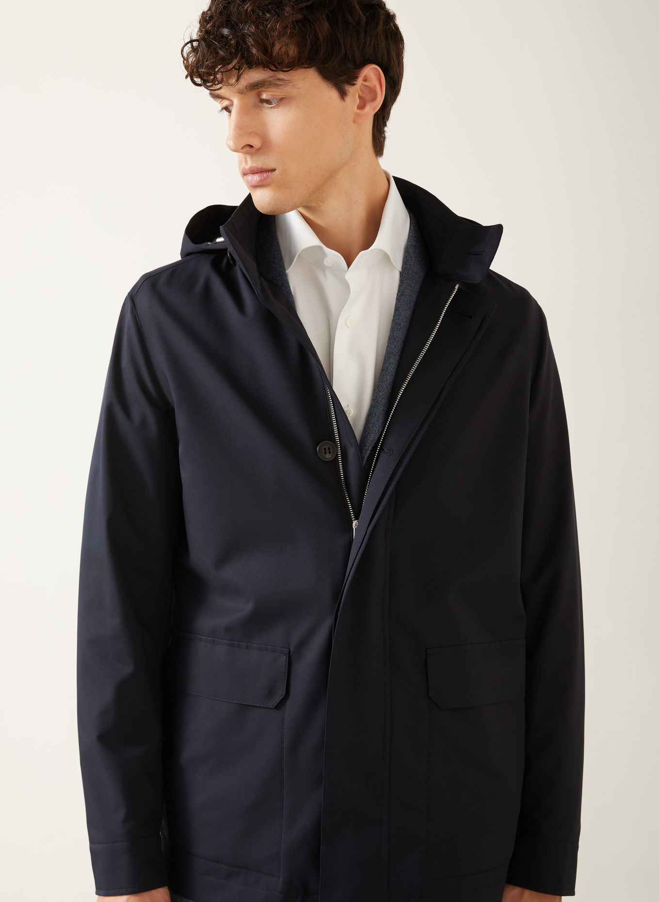 ZEGNA Parka à capuche amovible: BLEU FONCÉ